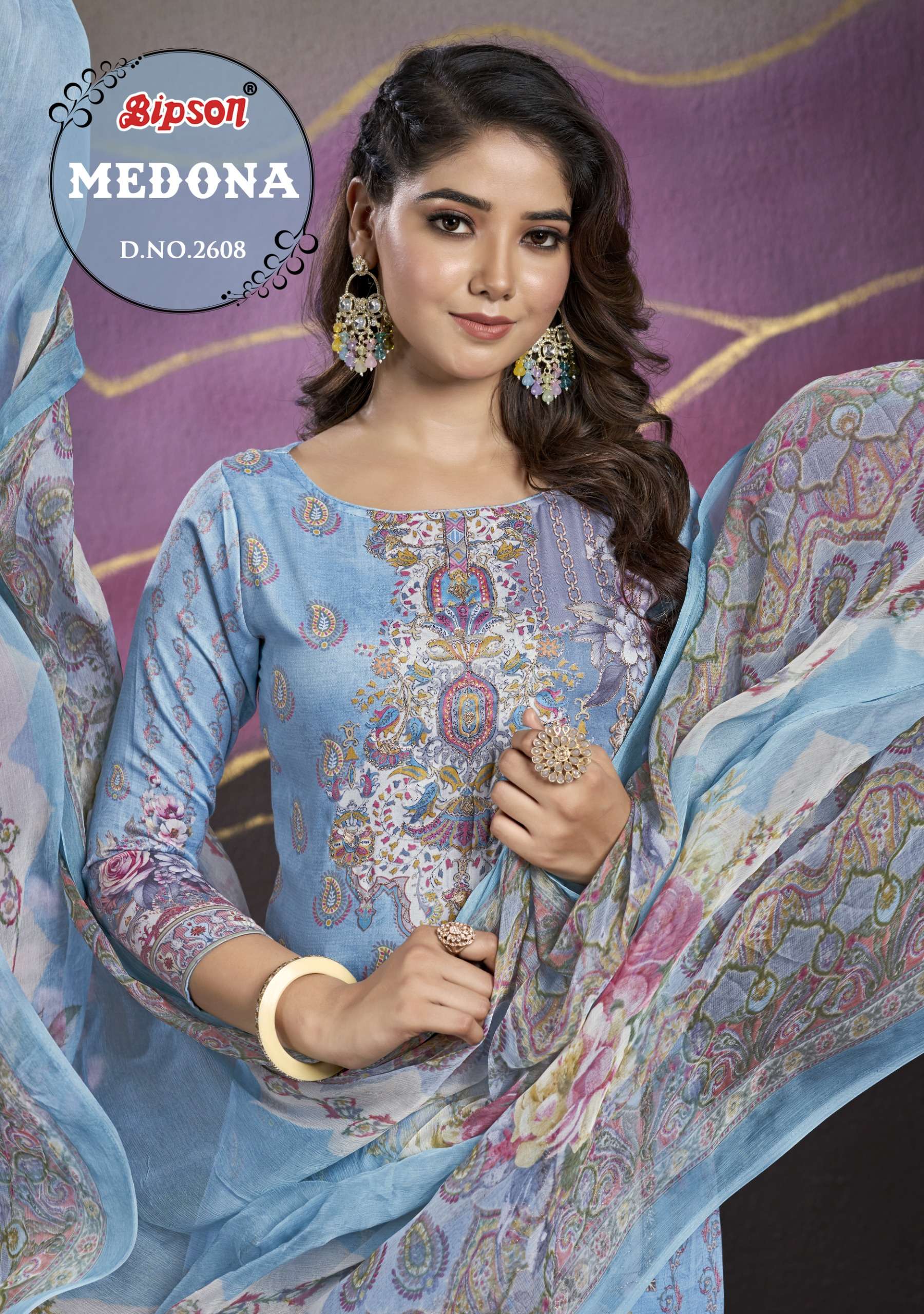 BIPSON MEDONA - 2608 COTTON SATIN SUIT PYOR DUPPTA ONLINE SET TO SET 