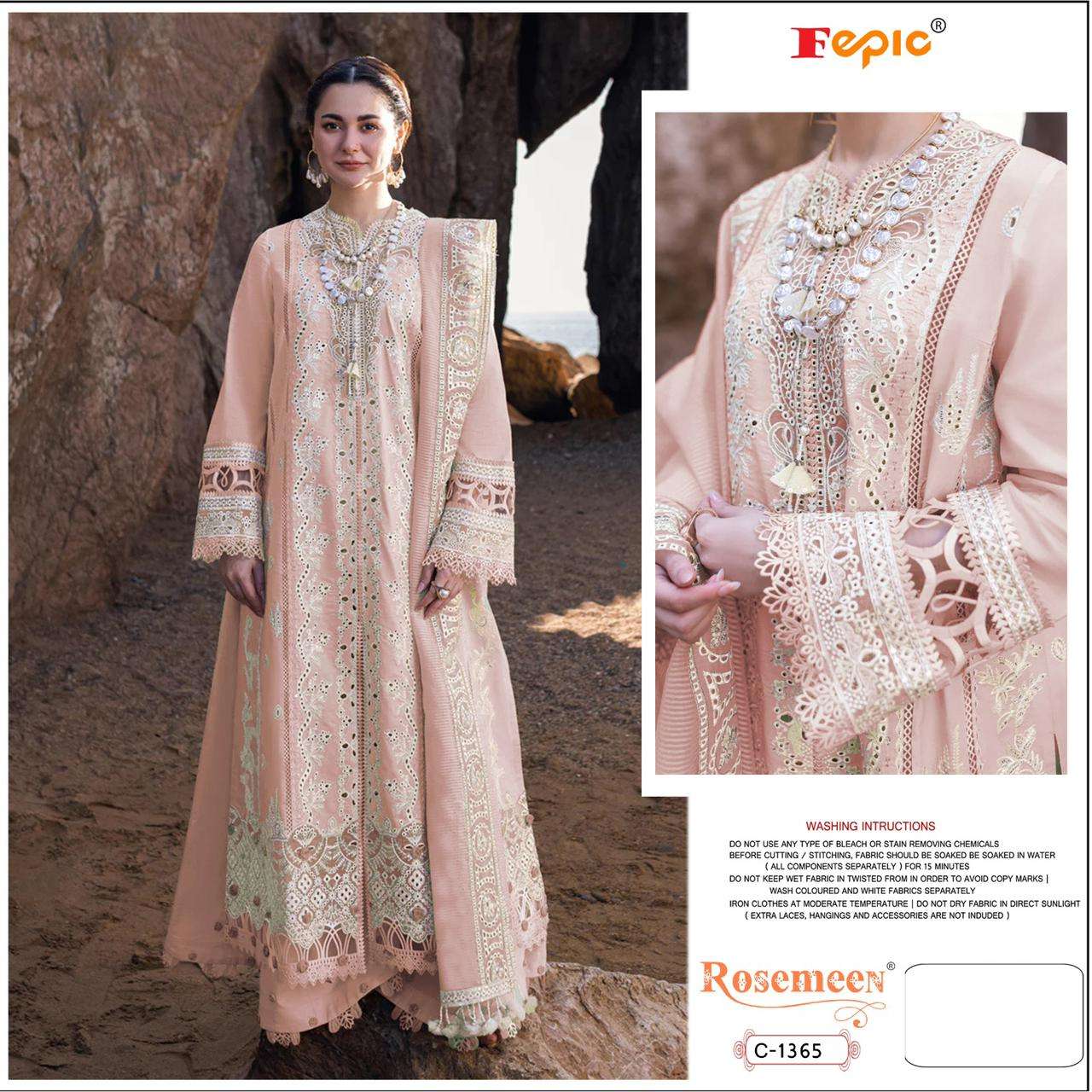 FEPIC C1365 ROSEMEEN COTTON PAKISTANI DRESS NET DUPPTA WHOLESALER SURAT 