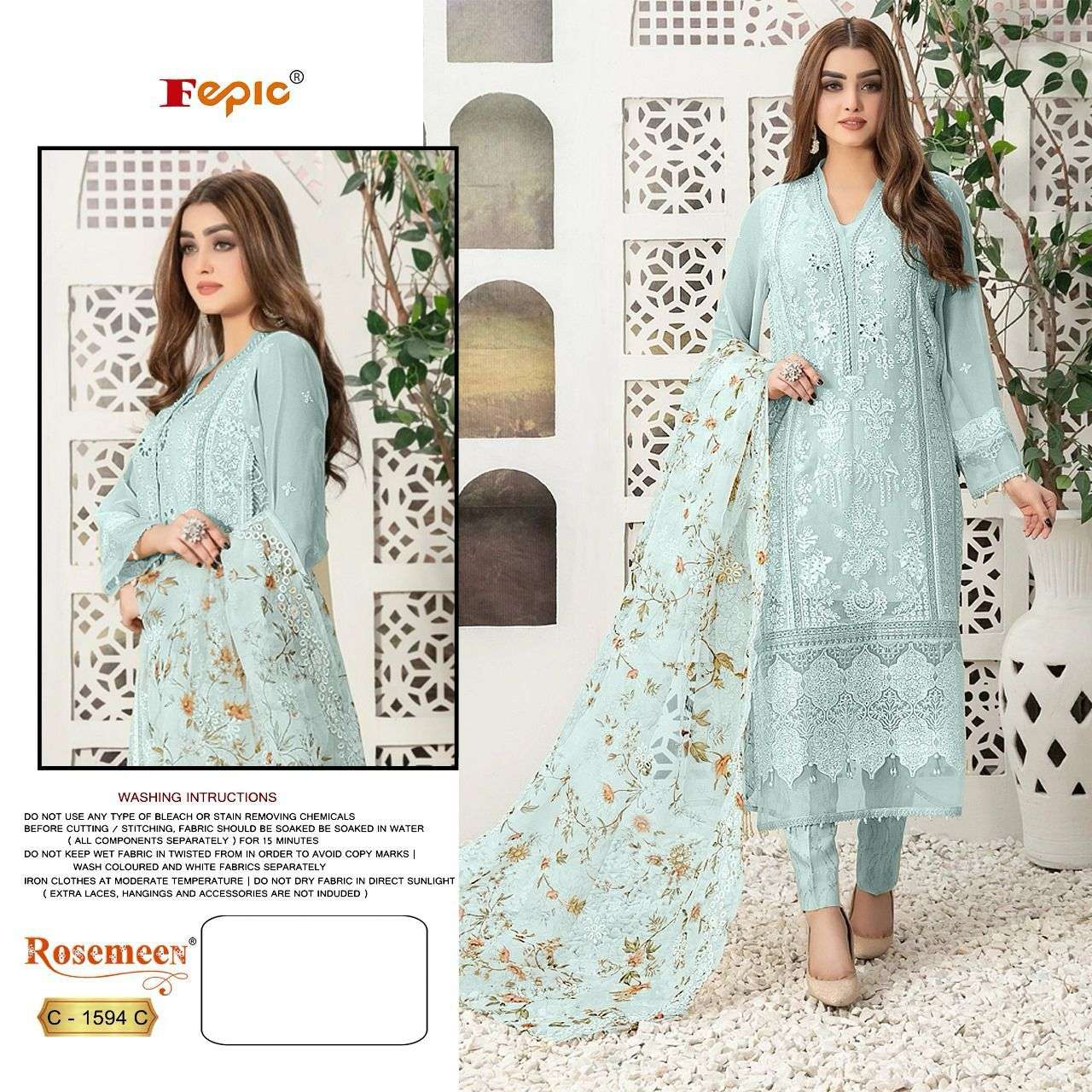 FEPIC C1594 ROSEMEEN ORGENZA LIGHT COLOUR PAKISTANI DRESS DEALER ONLINE SURAT 