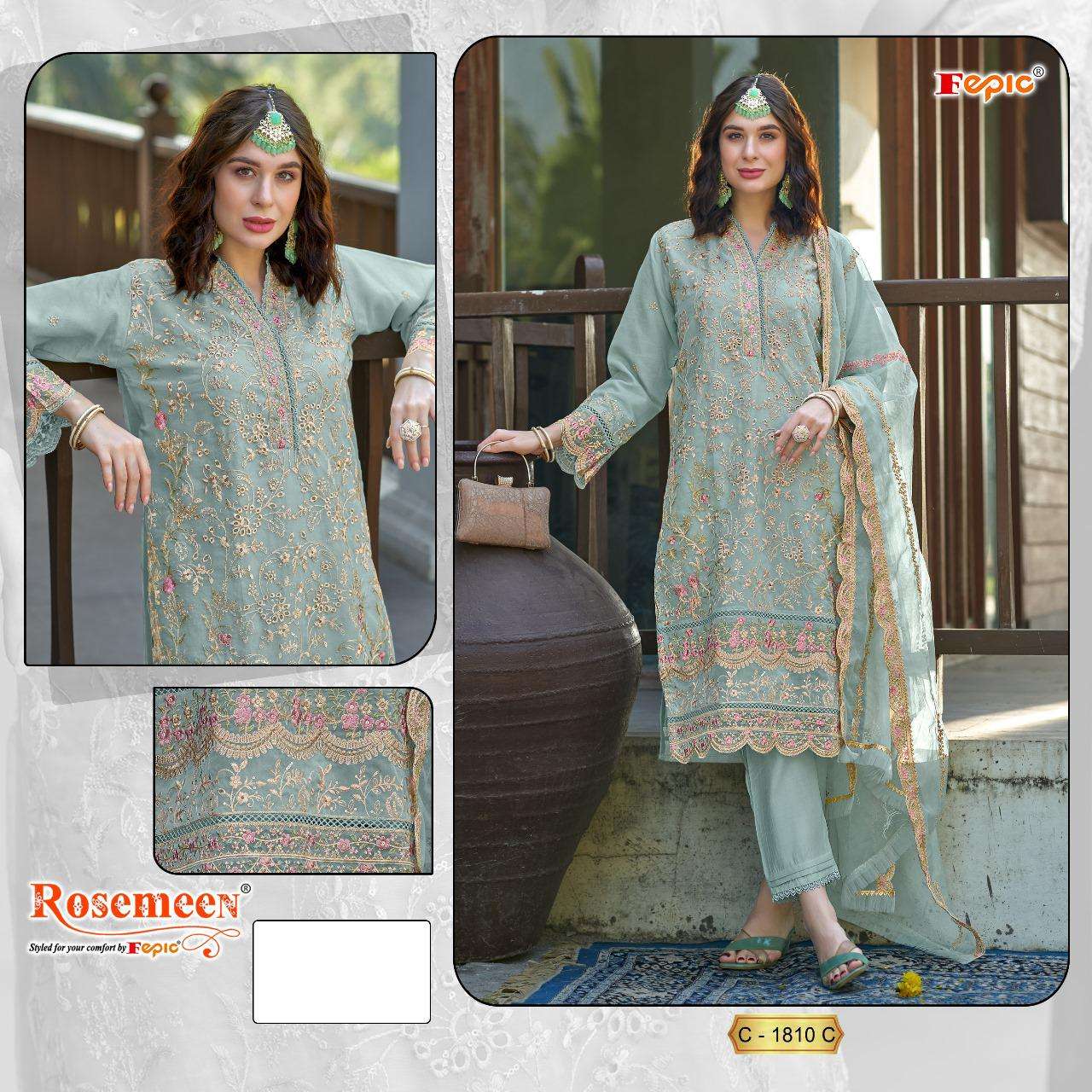 FEPIC C1810 ROSEMEEN PAKISTANI ORGENZA PAKISTANI INDIAN SUIT SURAT ONLINE DEALER 