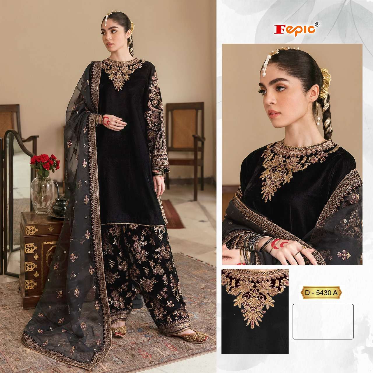 FEPIC C5430 ROSEMEEN GEORGETTE PAKISTANI NET DUPPTA DARK COLOUR PAKISTANI DRESS 