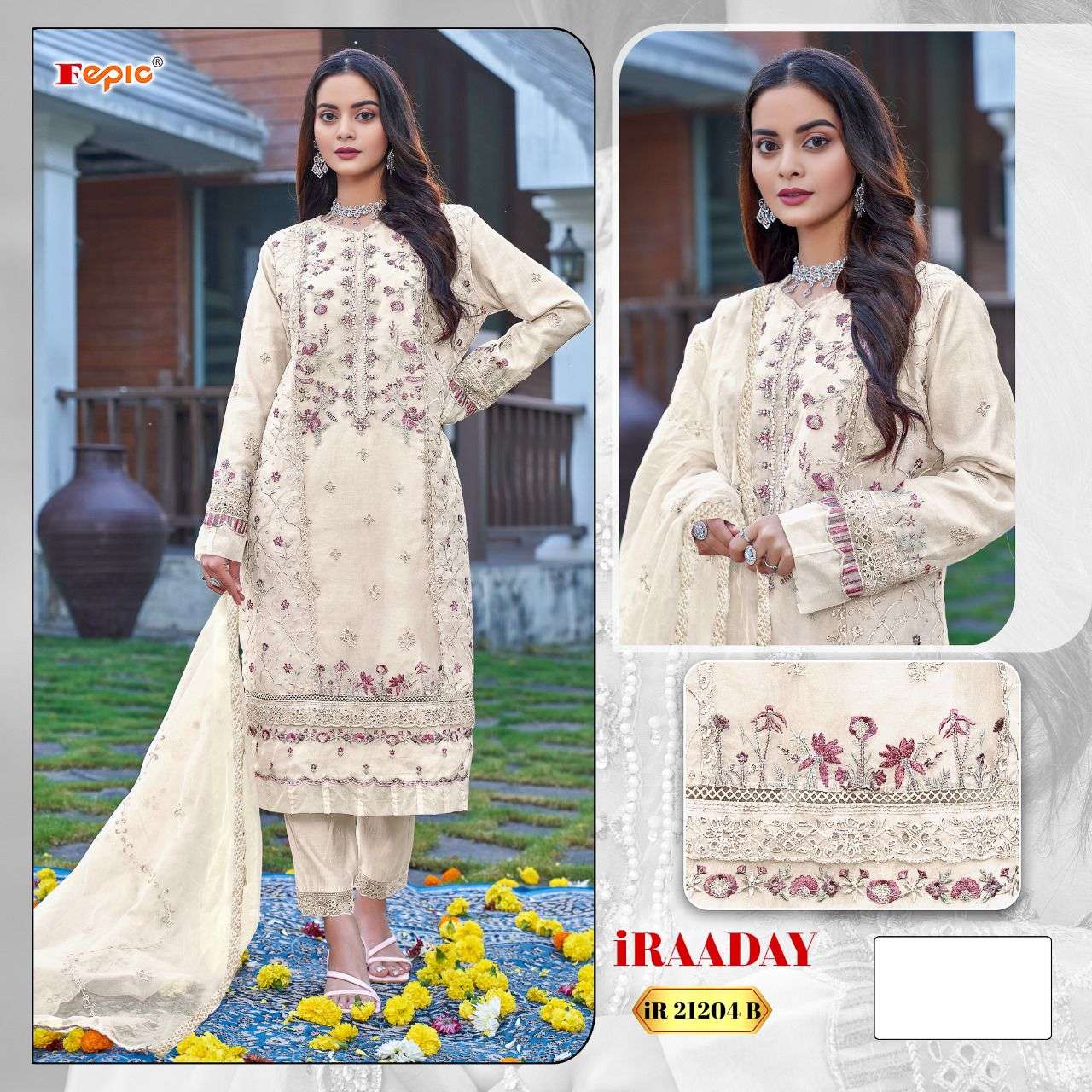 FEPIC IR 21204 IRAADAY ORGENZA INDIAN PAKISTANI DRESS SURAT ONLINE DEALER