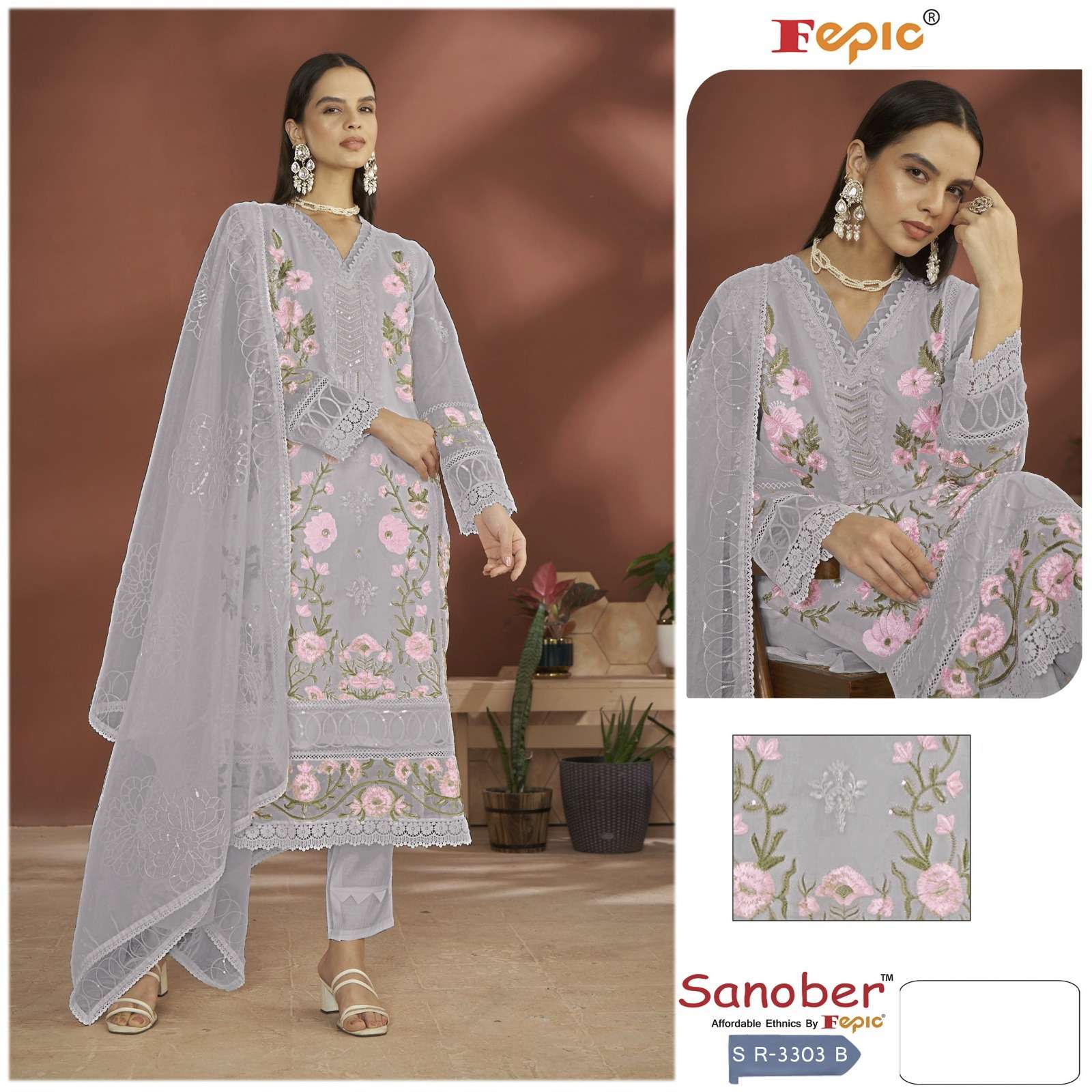 FEPIC SR 3303 SANOBAR ORGENZA PAKISTANI READYMADE DRESS WHOLESALE PRICE SURAT