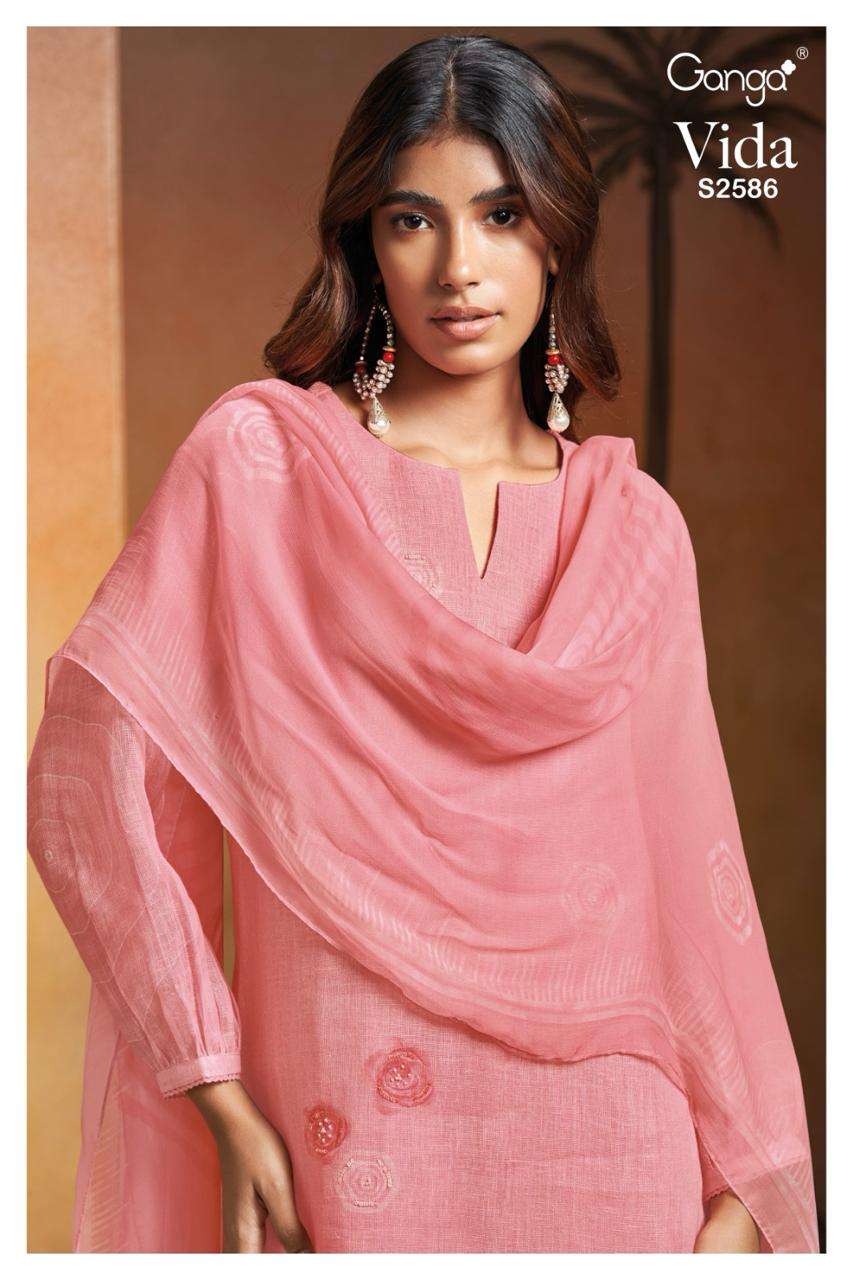 GANGA VIDA 2586 COTTON LINEN GANGA SUIT WHOLESALER SURAT 