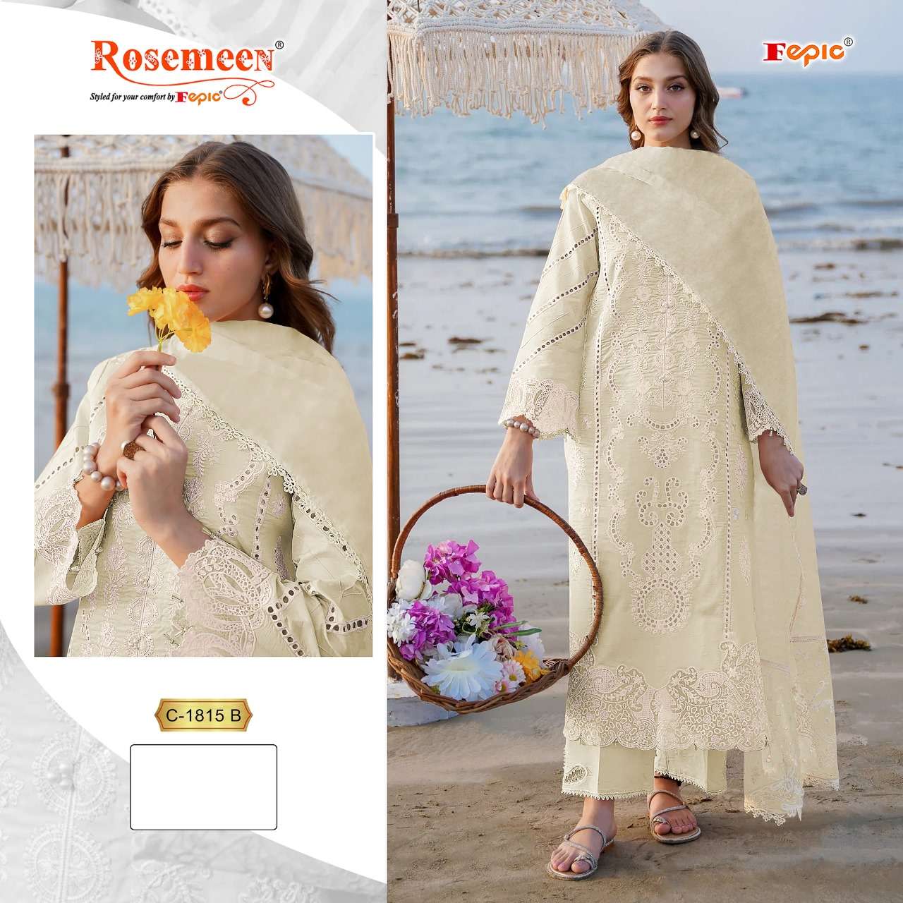 FEPIC 1815 ROSEMEEN PAKISTANI COTTON SUIT NET DUPPTA SURAT DEALER 