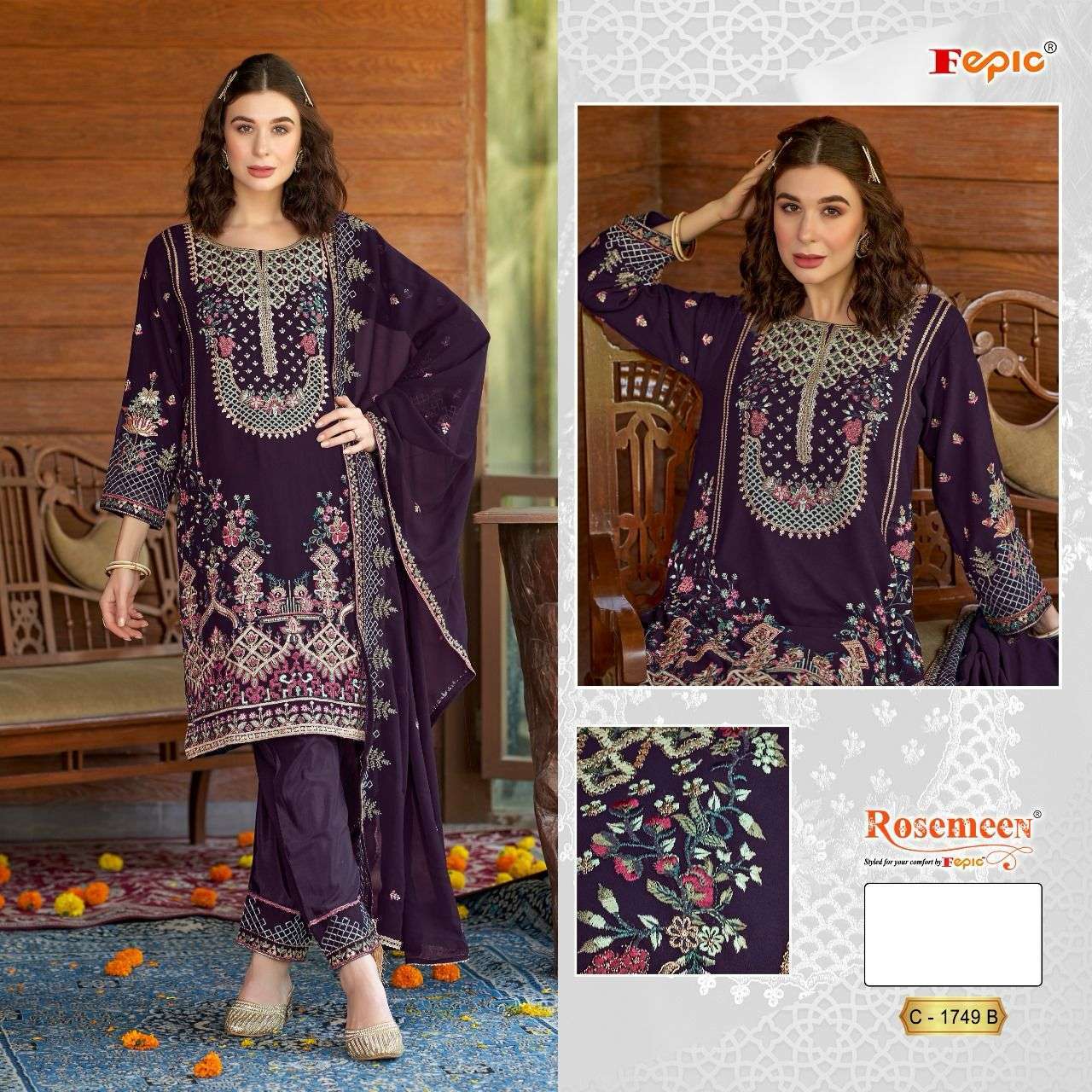 FEPIC C1749 ROSEMEEN PAKISTANI GEORGETTE PAKISTANI SUIT SURAT ONLINE