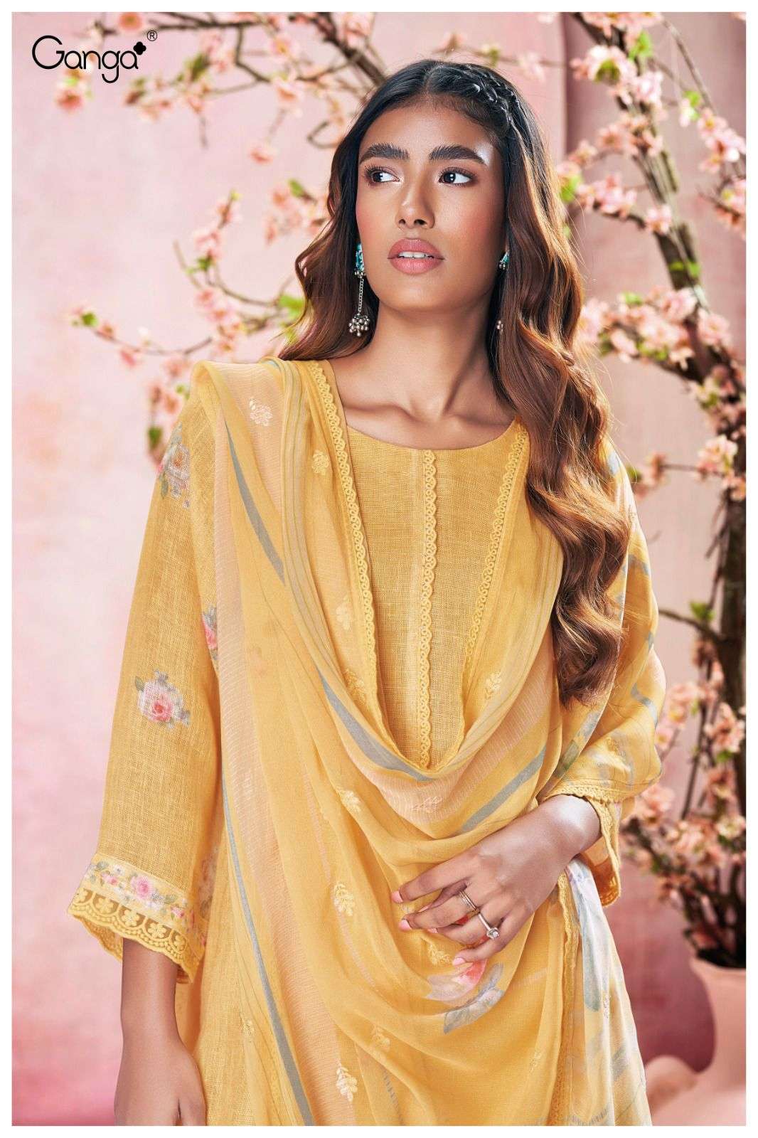 ganga ubika 2778 pure linen print ganga suit wholesaler surat