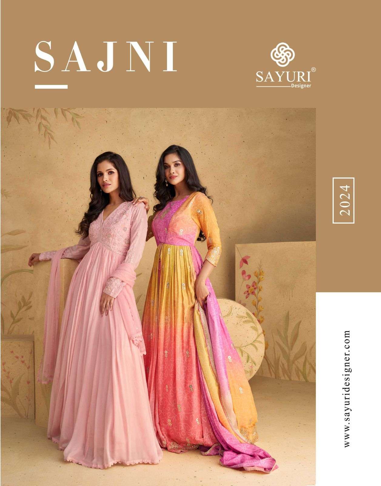 sayuri sajni chinon silk designer gown festival wear long gown online dealer surat