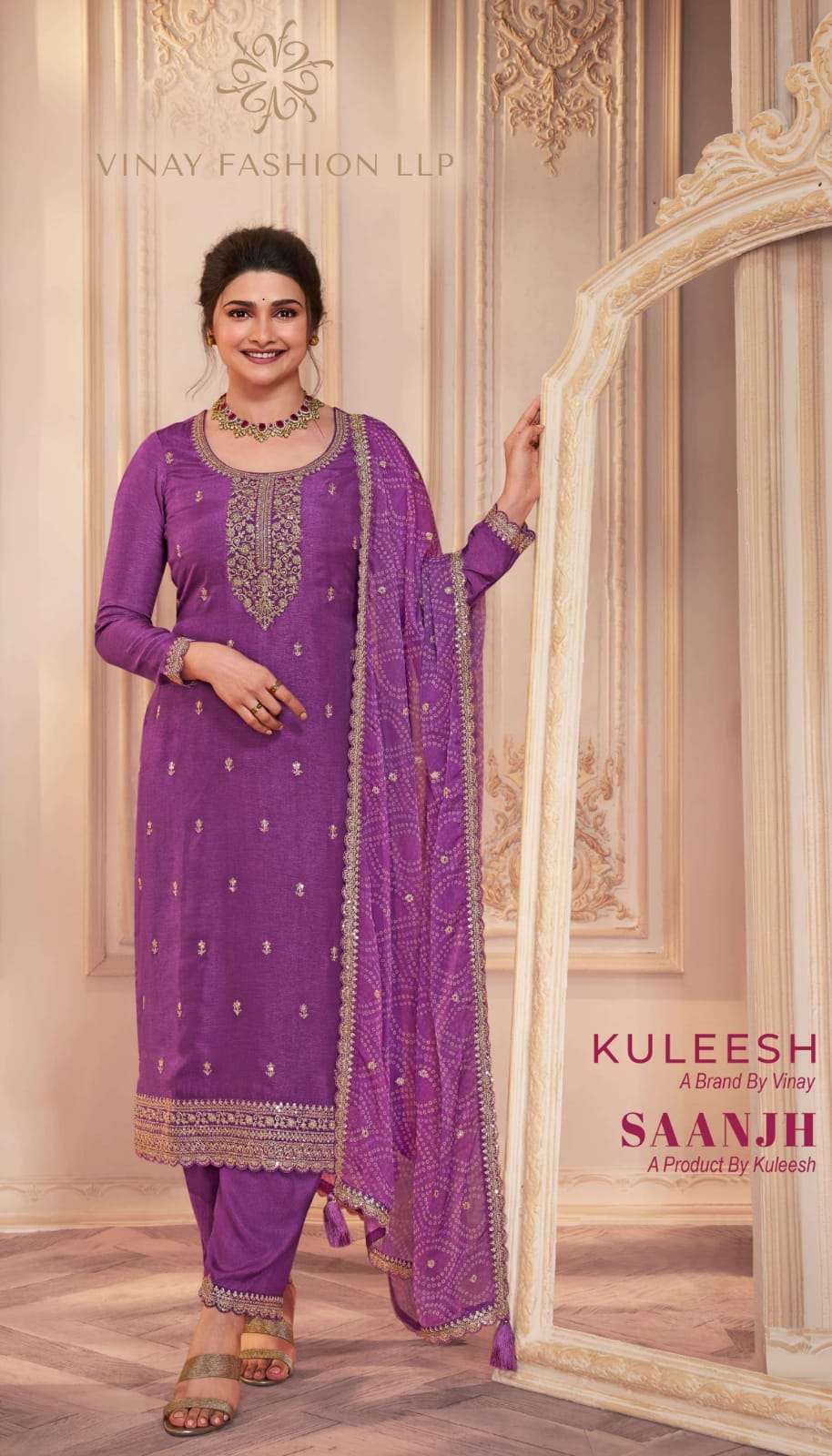 VINAY KULEESH SAANJH SILK CHINON SUIT BUY WHOLESALE SURAT 