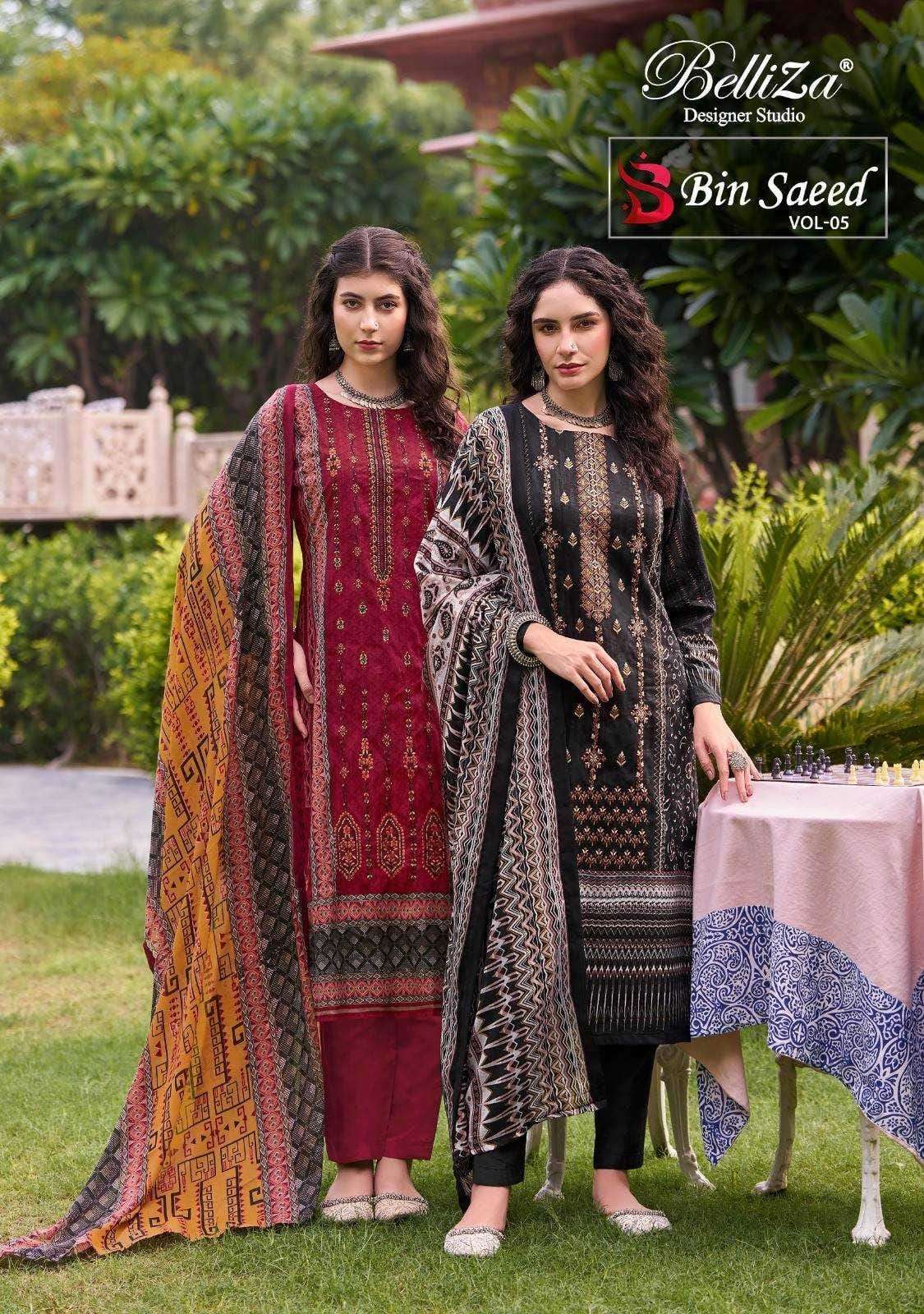 BELLIZA BIN SAEED VOL 5 PRICE WHOLESALE  COTTON PAKISTANI PRINT SUIT SURAT DEALER 