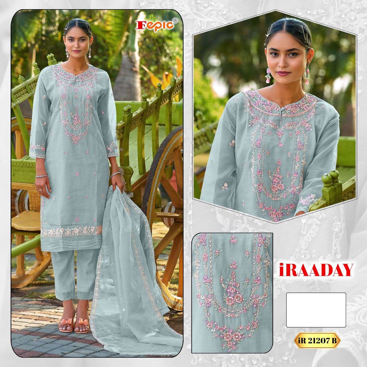 FEPIC IR21207 IRAADAY ORGENZA PAKISTANI SUIT ONLINE DELAER SURAT 