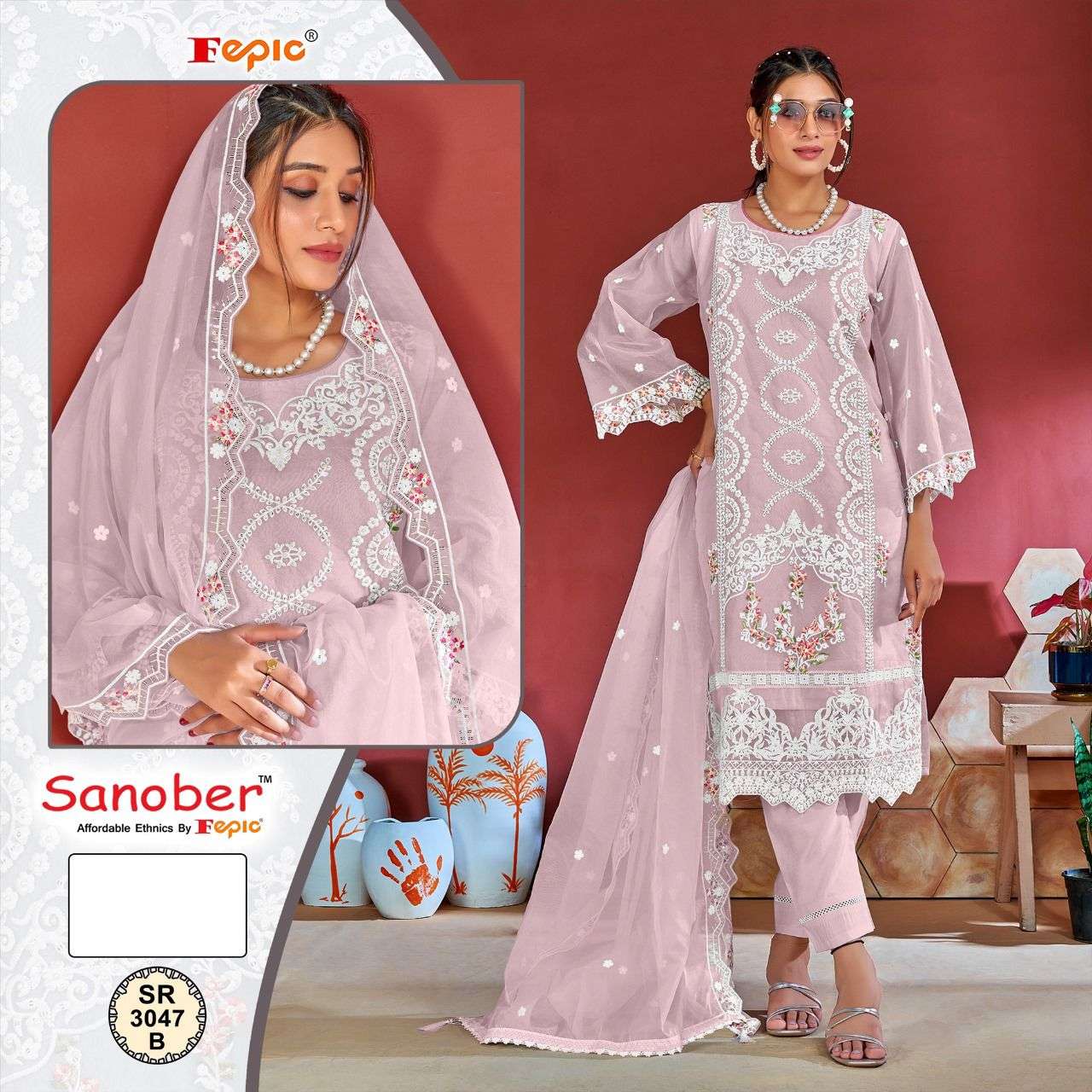 FEPIC SR3047 SANOBAR ORGENZA PAKISTANI READYMADE SUPPLIER SURAT