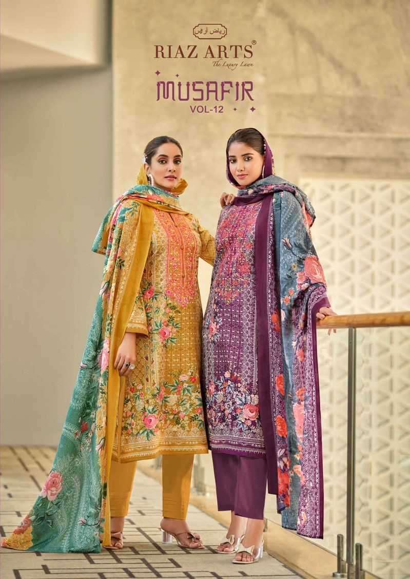 RIAZ ART MUSAFIR VOL 12 COTTON PAKISTANI PRINT SUMMER COLLECTION SURAT SUPPLIER 