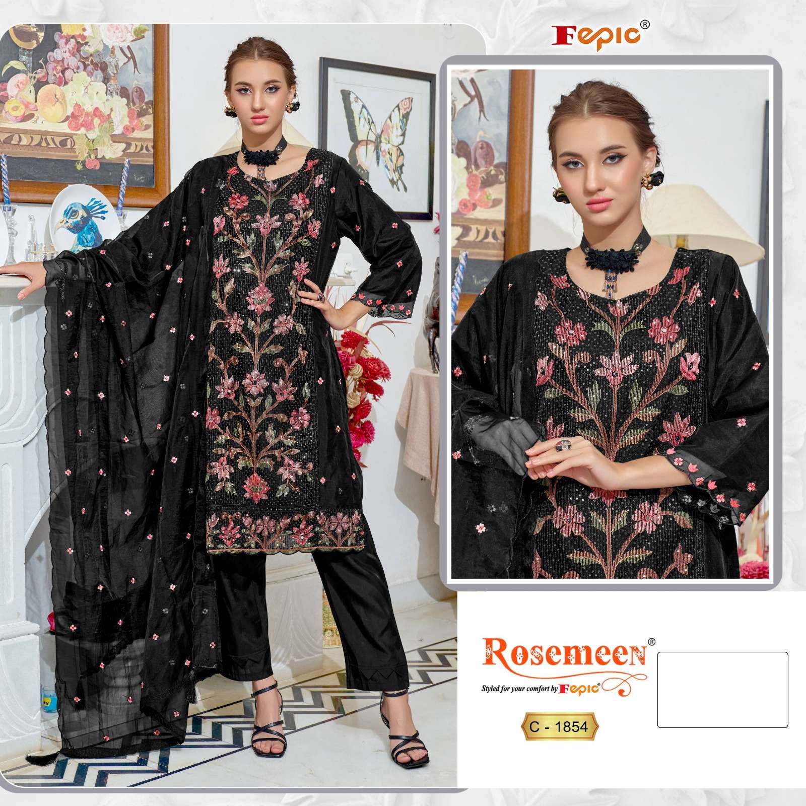 FEPIC 1854 ROSEMEEN ORGENZA PAKISTANI SUIT WHOLESALER SURAT 