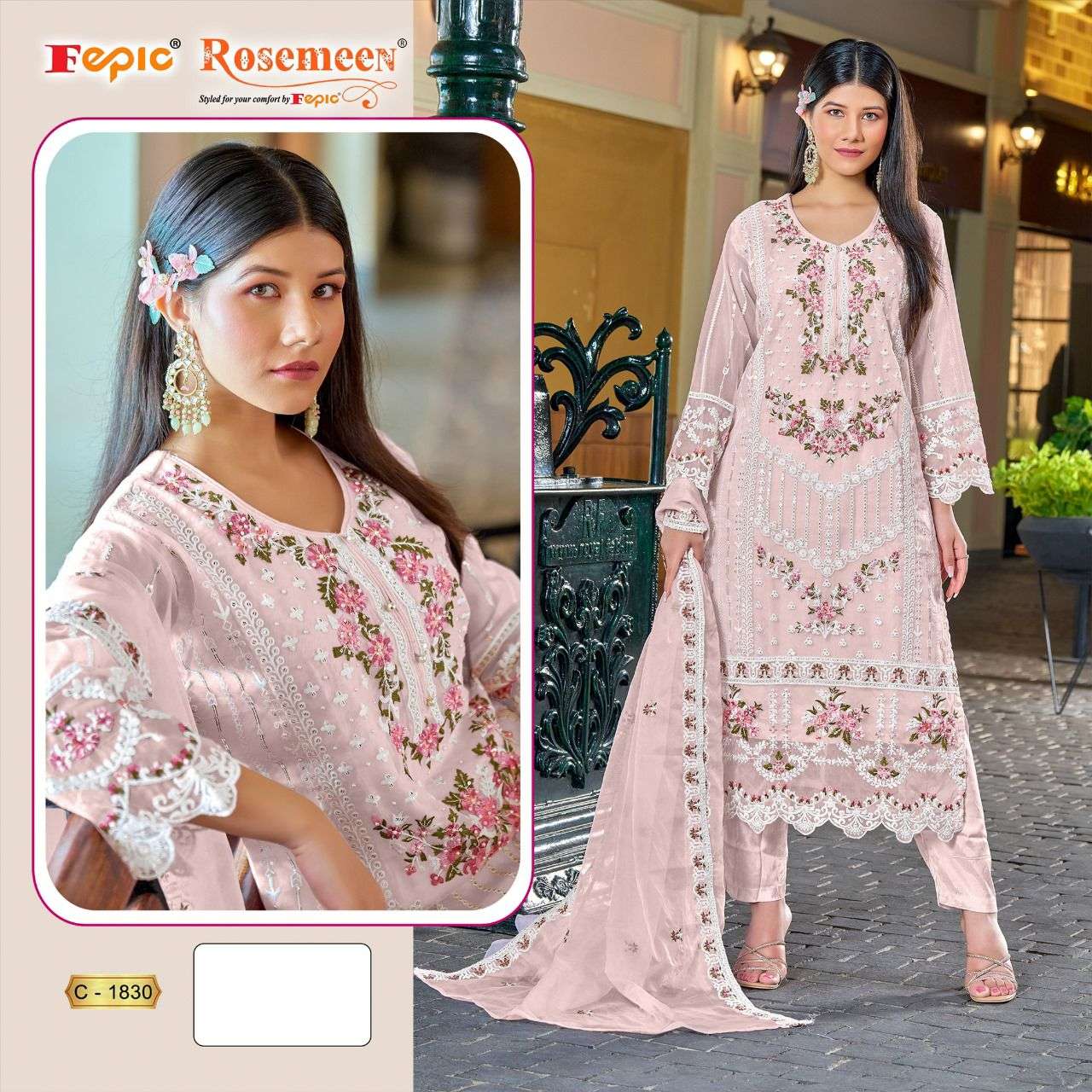 FEPIC C1830 ROSEMEEN ORGENZA PAKISTANI DRESS SELL ONLINE SURAT DEALER 