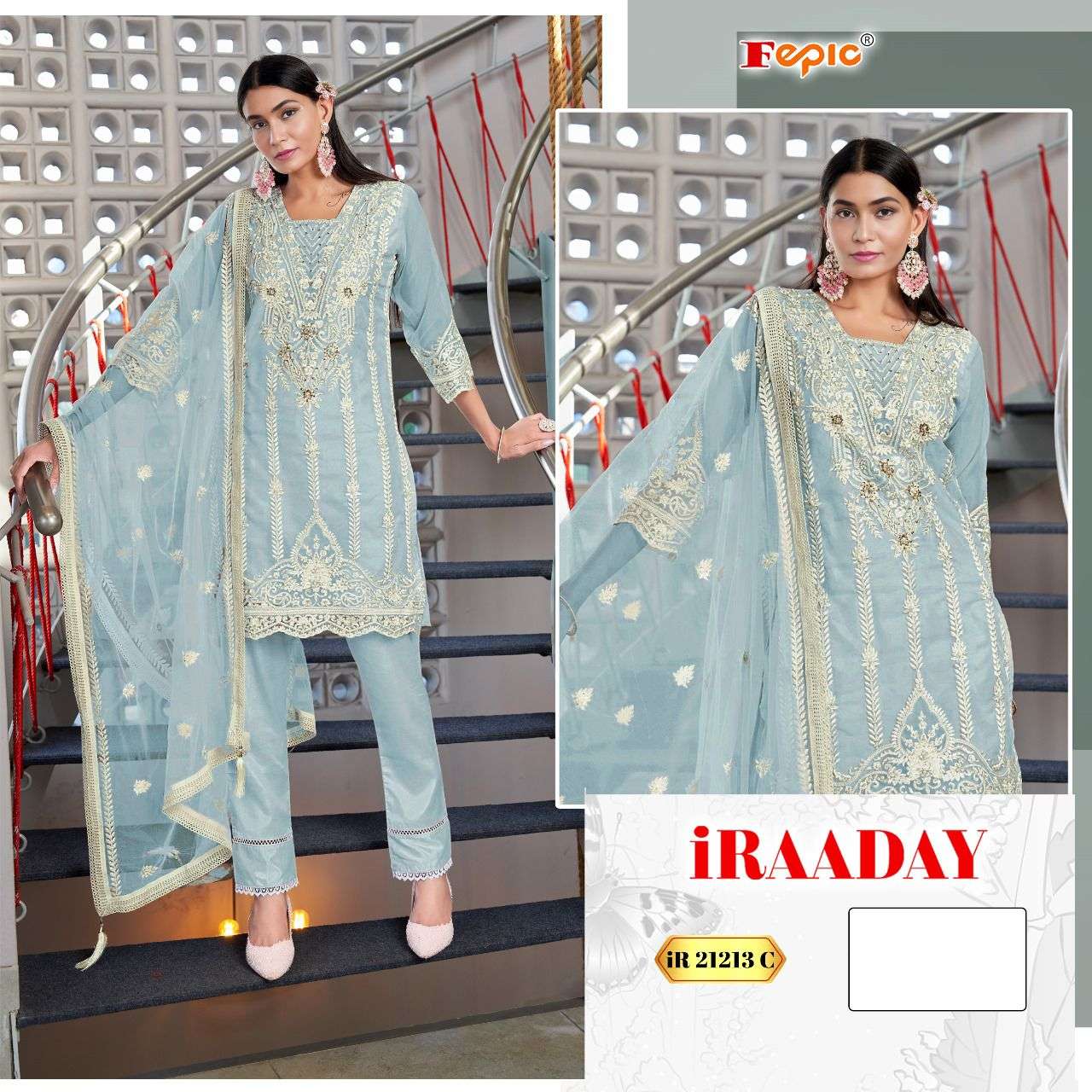 FEPIC IR21213 IRAADAY ORGENZA PAKISTANI INDIAN SUIT SUPPLIER SURAT