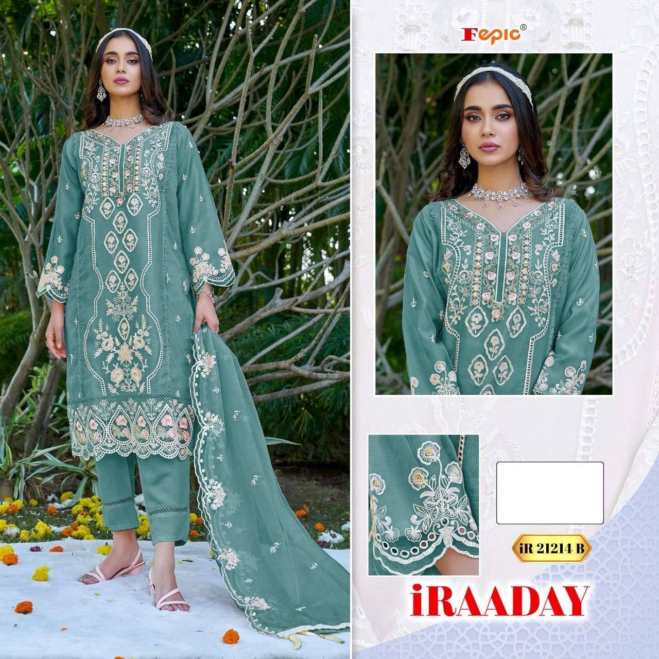 FEPIC IR21214 ORGENZA WITH HANDWORK PAKISTANI SUIT ONLINE SURAT DEALER