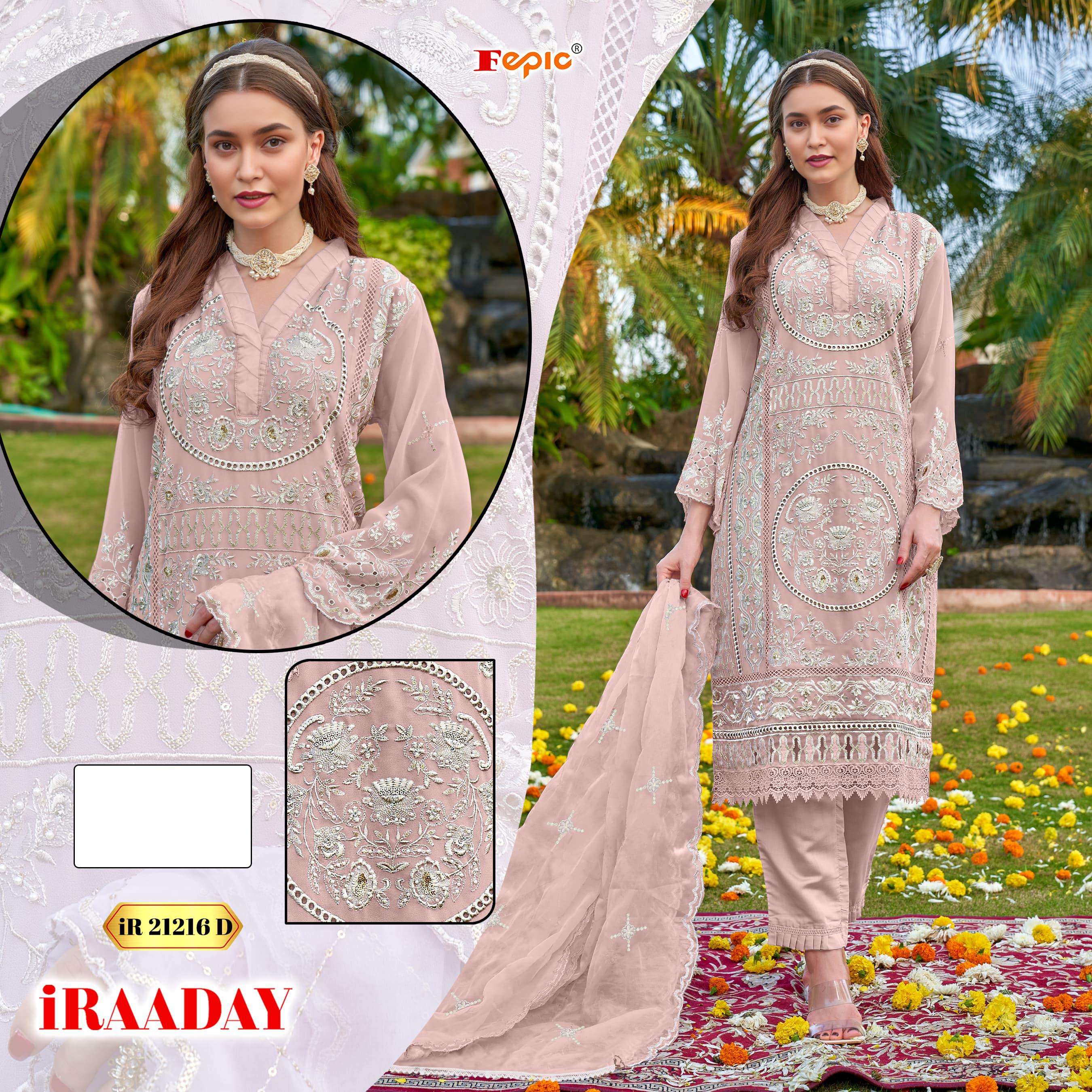 FEPIC IR21216 IRAADAY ORGENZA EMBROIDEDRED SUIT COLLECTION SURAT