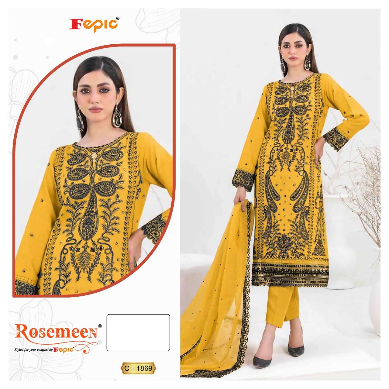 FEPIC ROSEMEEN 1869 ORGENZA EMBROIDERY DRESS FOR LADIES WHOLESALE