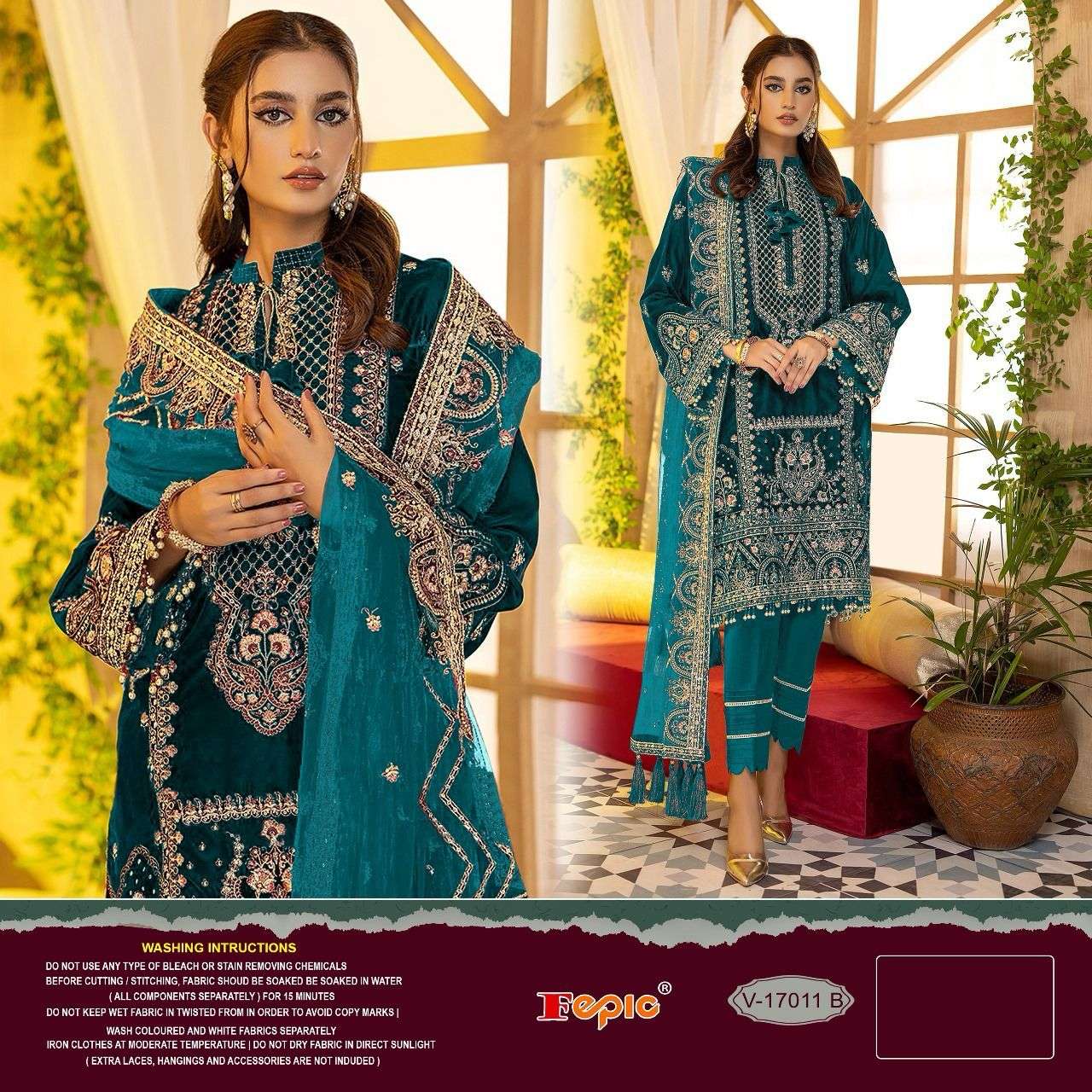 FEPIC V17011 VELVET PAKISTANI BLACK COLOUR SUIT SUPPLIER SURAT DEALER