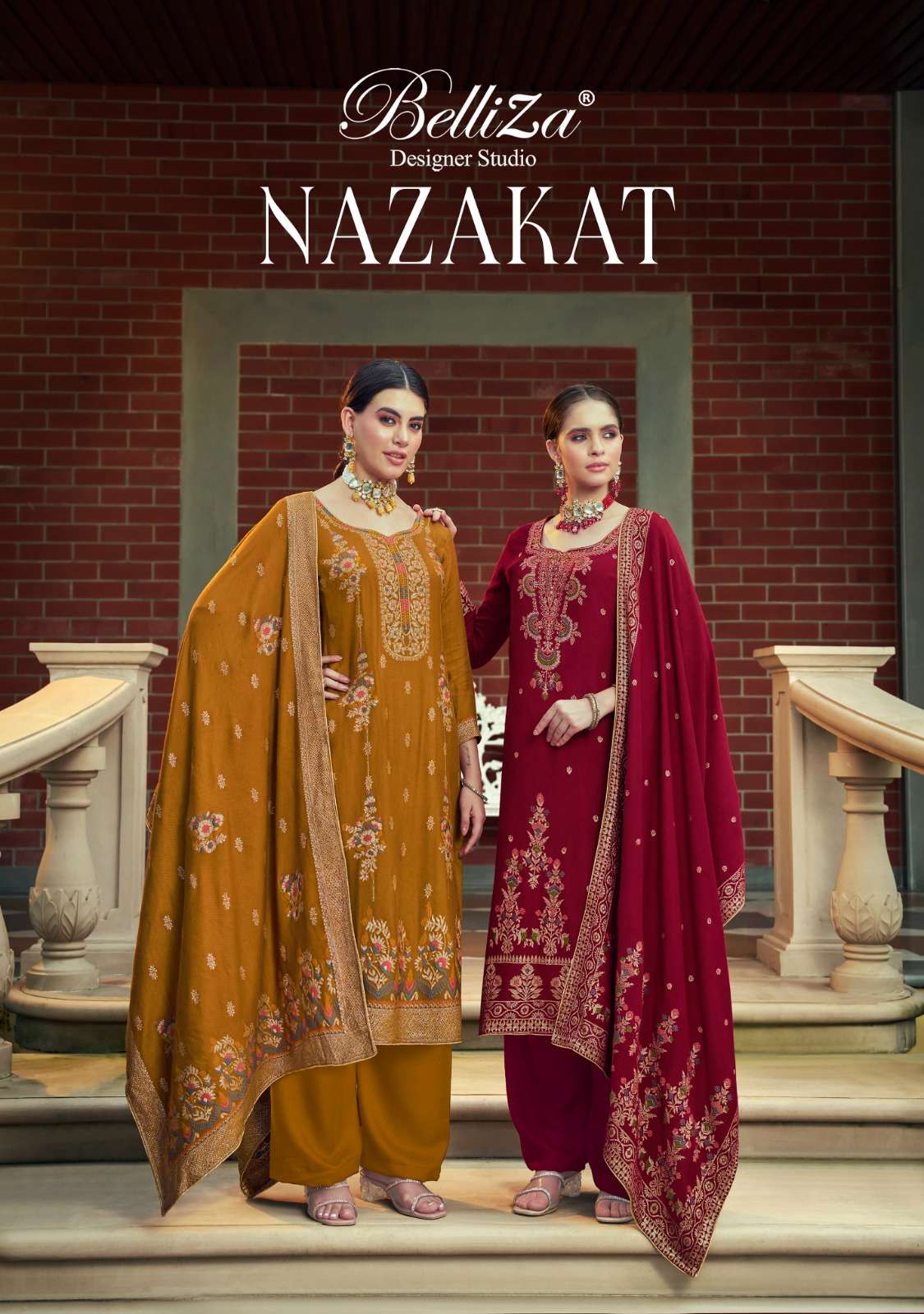 BELLIZA NAZAKAT PASHMINA JACQUARD WINTER SUIT CATALOGUE WHOLESALER SURAT