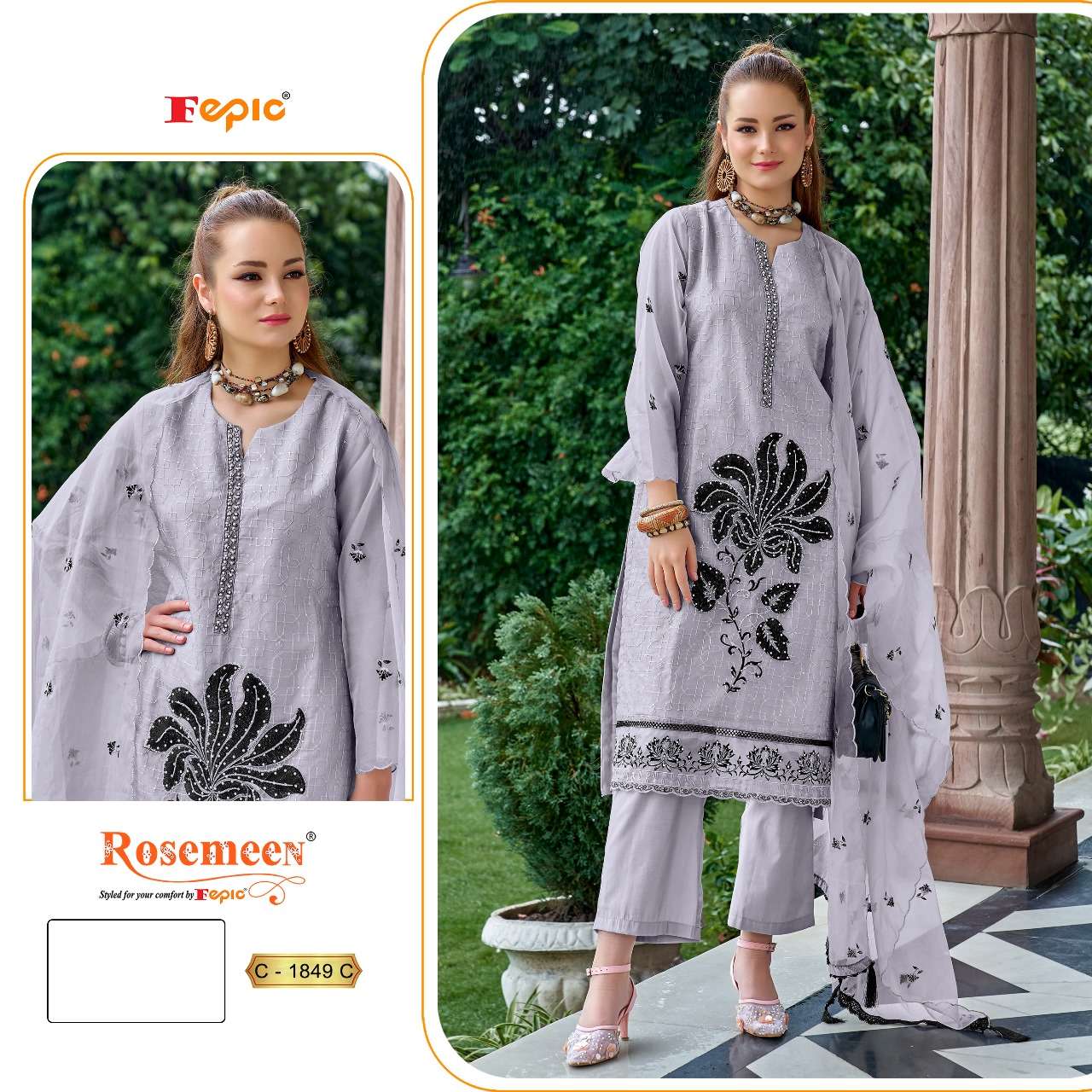 FEPIC 1849 ROSEMEEN ORGENZA PAKISTANI SUIT WHOLESALER SURAT