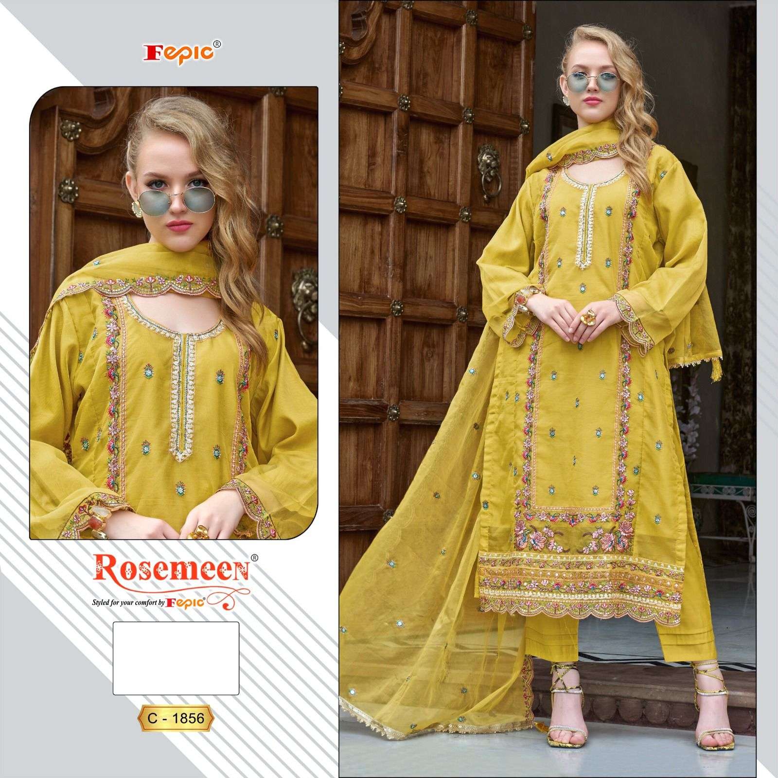 FEPIC 1856 ROSEMEEN ORGENZA INDIAN PAKISTANI SUIT WHOLESALER SURAT