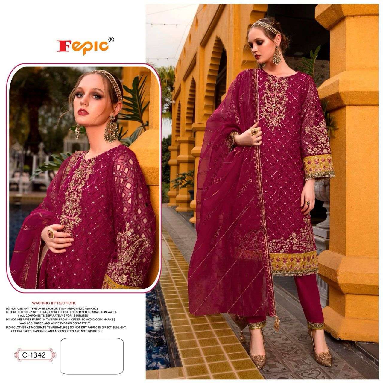 FEPIC C1342 ROSEMEEN ORGENZA INDIAN PAKISTANI SUIT WHOLESALER SURAT