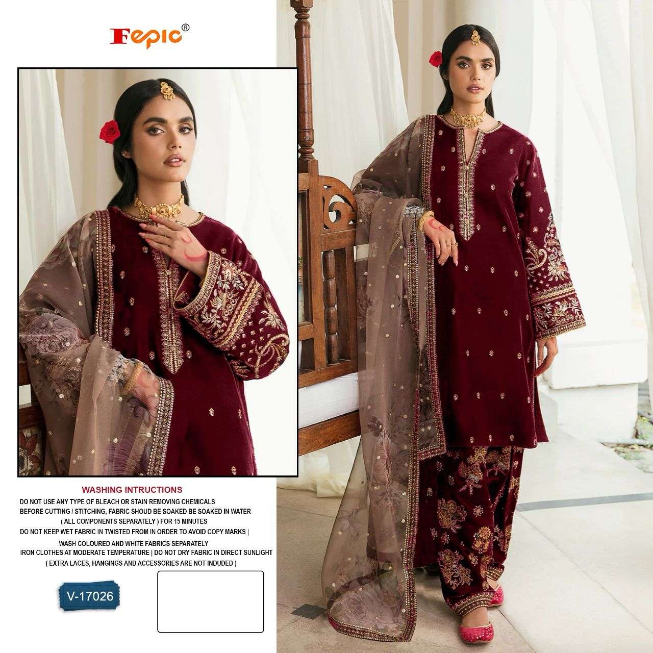 FEPIC ROSEMEEN V17026 VELVET NET DUPPATA PAKISTANI VELVET SUIT COLLECTION SURAT WHOLESALER