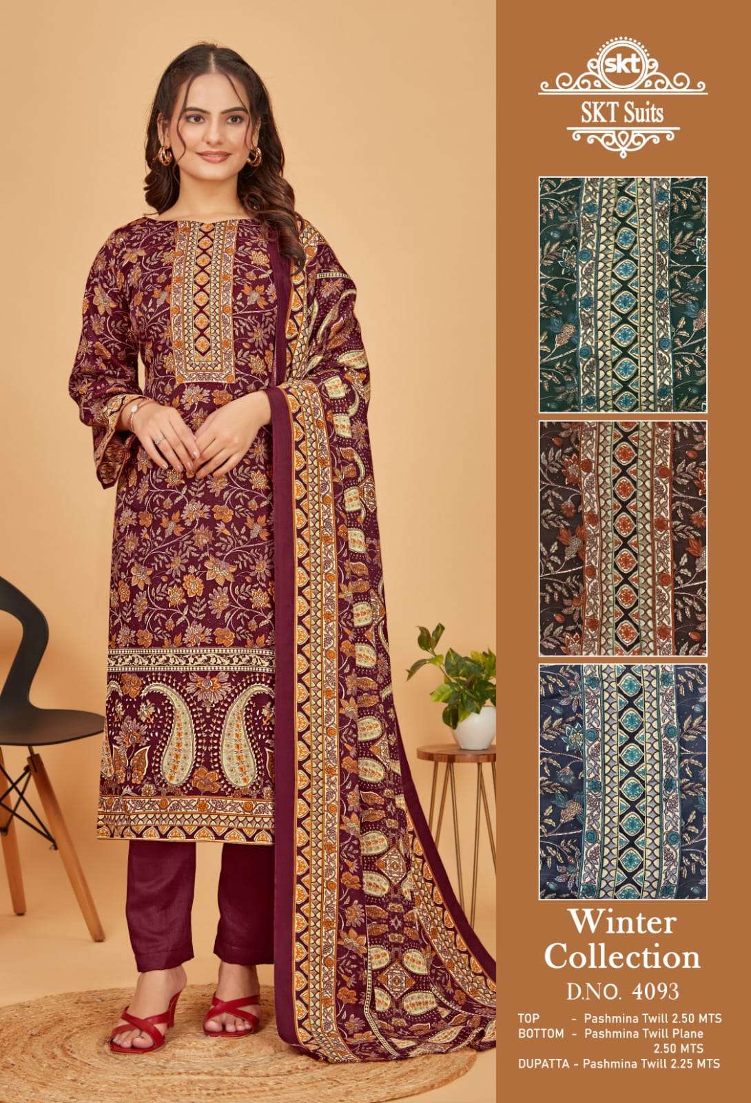 SKT WINTER COLLECTION PASHMINA PRE WINTER SUIT WHOLESALE RATE SURAT