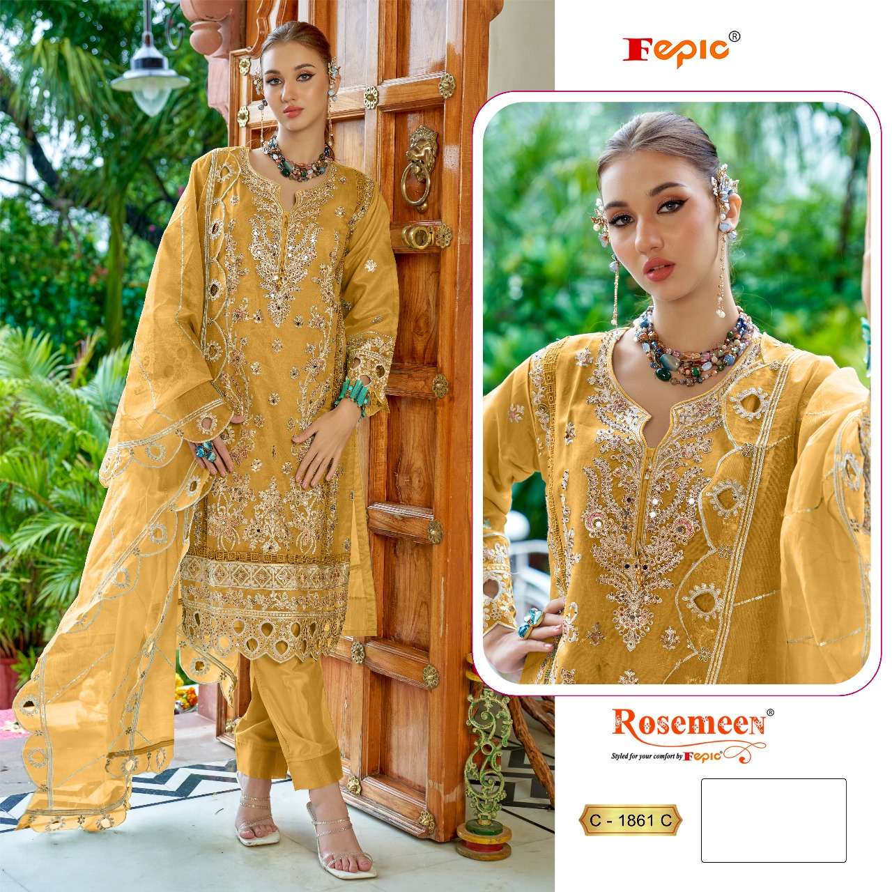 FEPIC 1861 ROSEMEEN SHIMMER VICHITRA SILK SUIT ONLINE FEPIC SUIT DEALER 