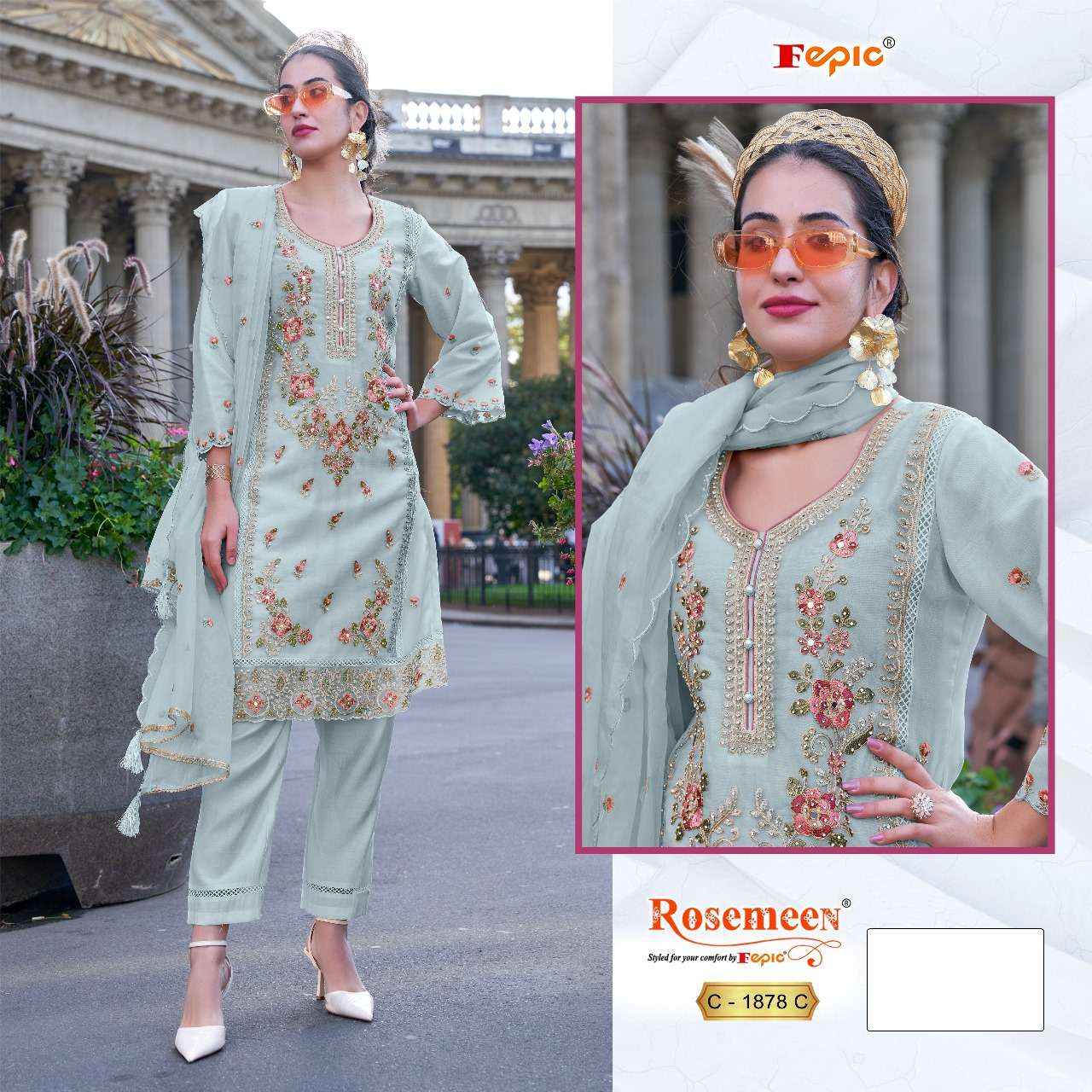 FEPIC 1878 ROSEMEEN ORGENZA INDIAN PAKISTANI SUIT ONLINE DEALER SURAT