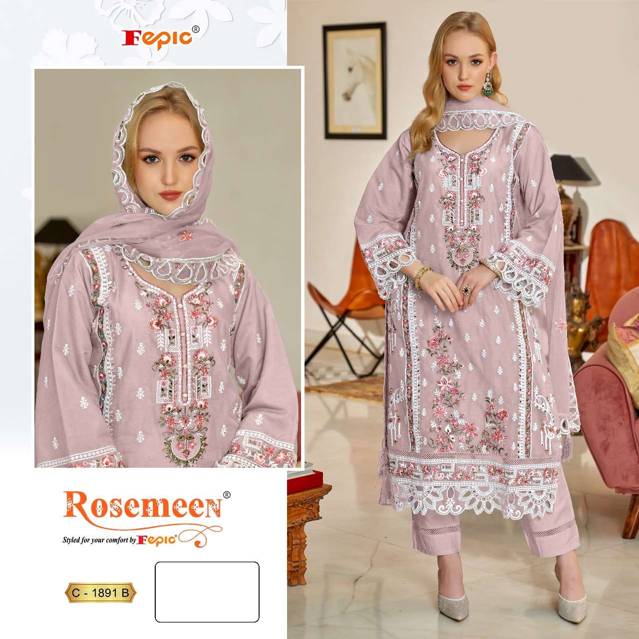 FEPIC 1891 ROSEMEEN ORGENZA PAKISTANI SUIT ONLINE DEALER SURAT