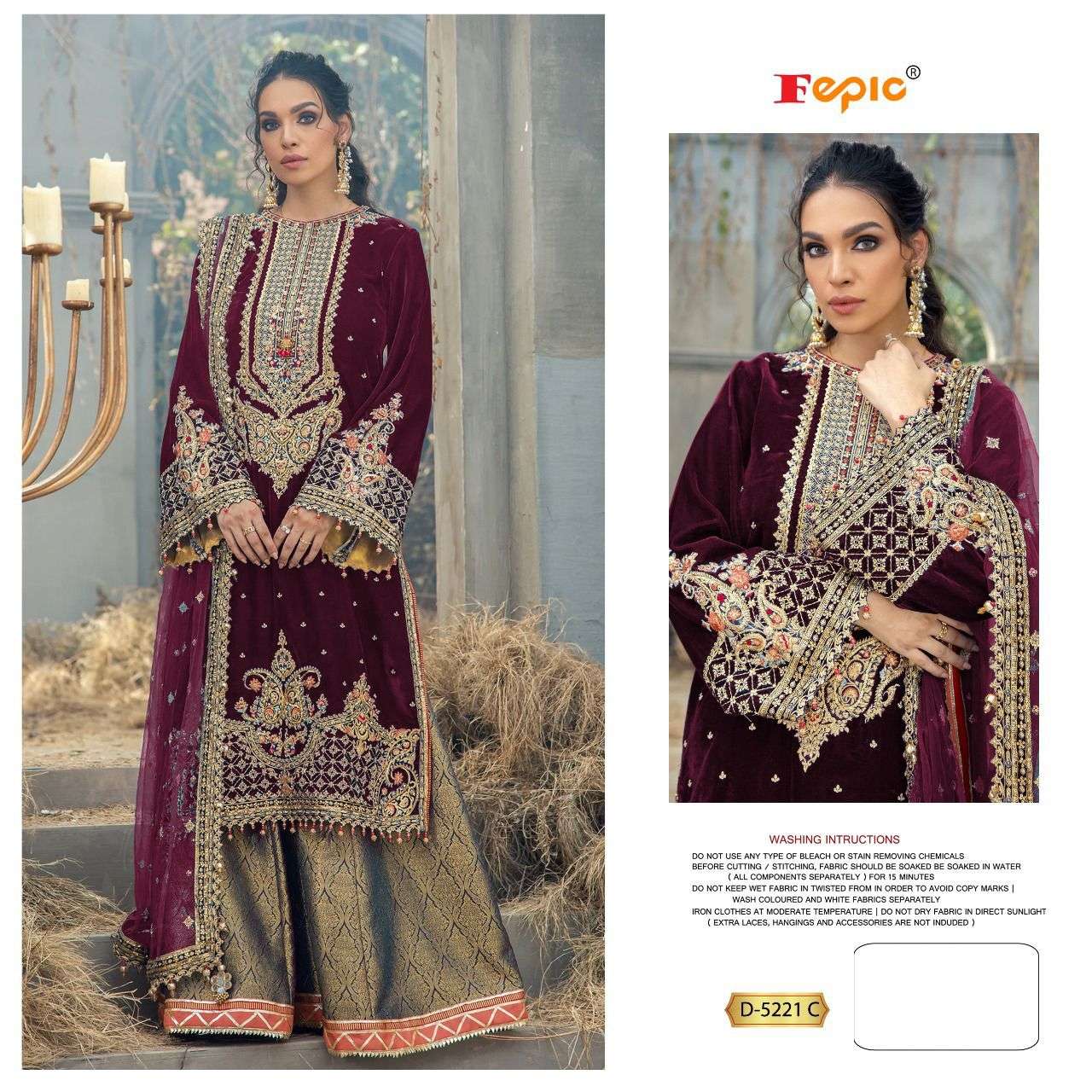 FEPIC D5221 VELVET JACQUARD NET DUPPTA PAKISTANI VELVET COLLECTION SURAT ONLINE DEALER 