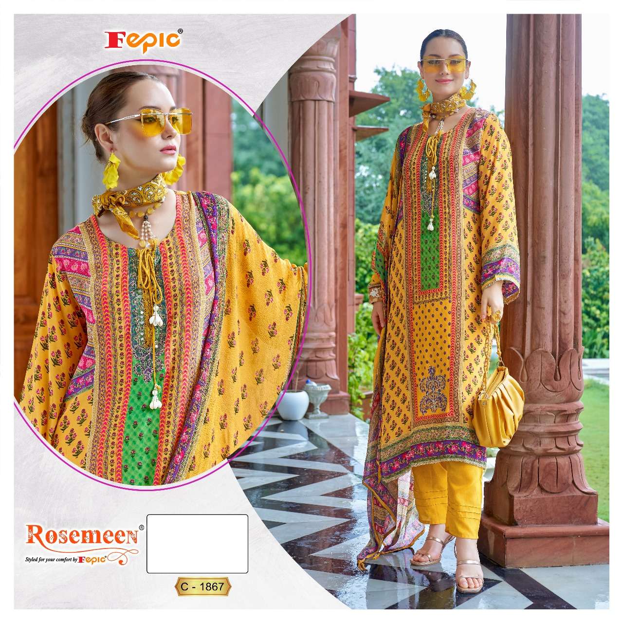 FEPIC 1867 ROSEMEEN NATURAL CREAP FESTIVAL WEAR LADIES SUIT ONLINE BUY SURAT