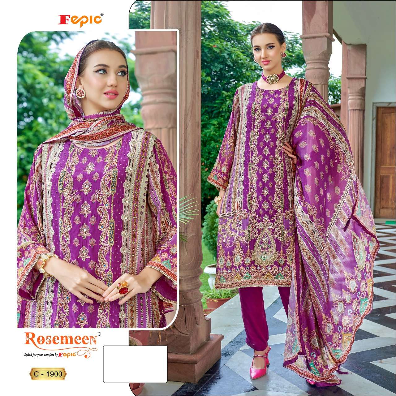 FEPIC 1900 ROSEMEEN PURE NATURAL CREAP PUNJABI SUIT SUPPLIER SURAT