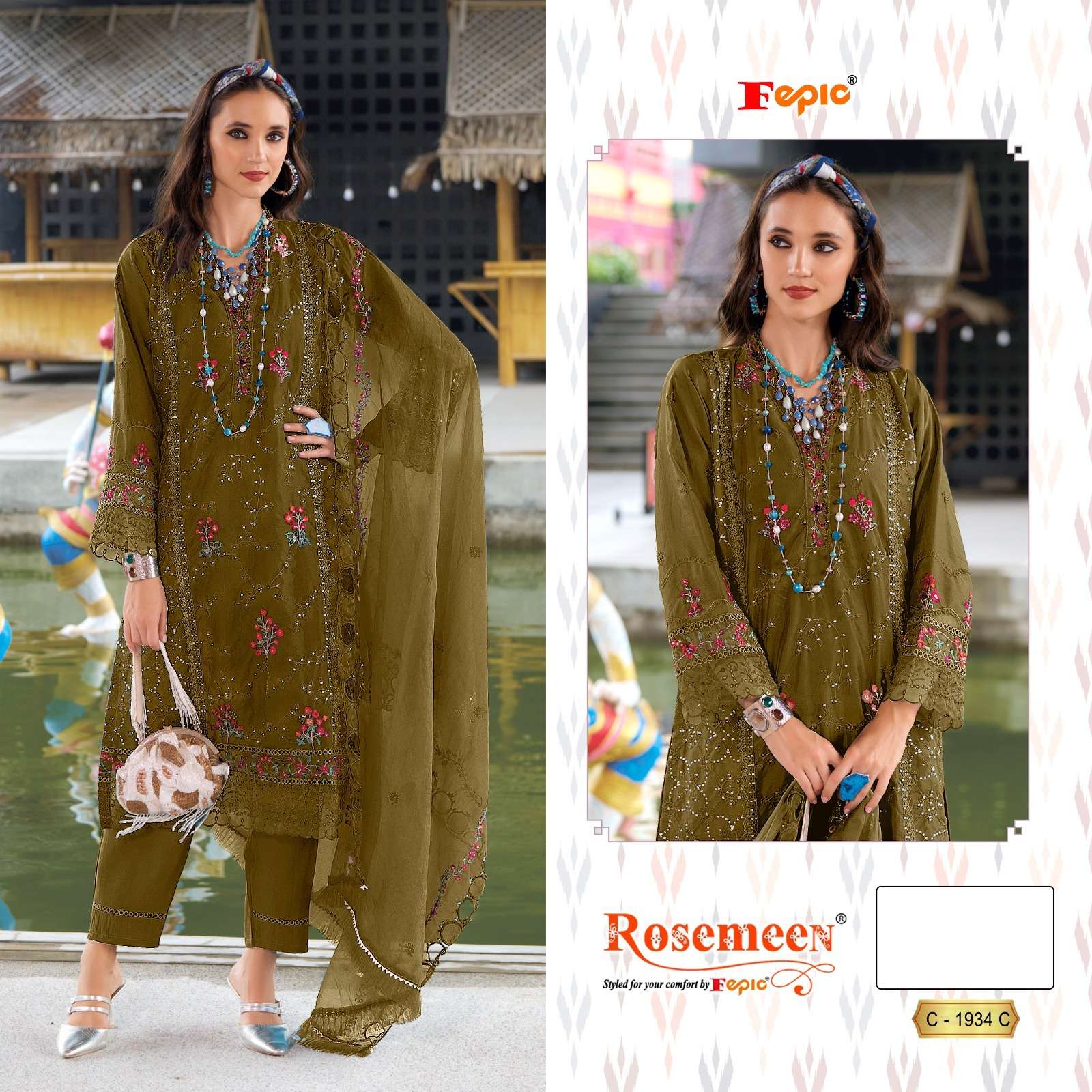 FEPIC 1934 ROSEMEEN ORGENZA PAKISTANI SUIT BUY WHOLESALE SURAT 