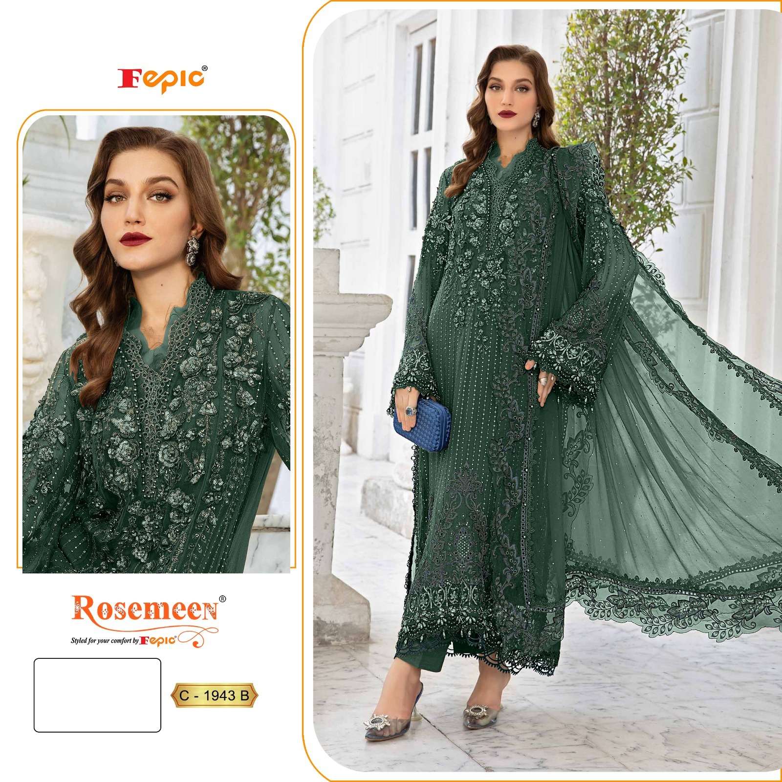 FEPIC 1943 ROSEMEEN PAKISTANI SUIT ORGENZA SURAT WHOLESALER 