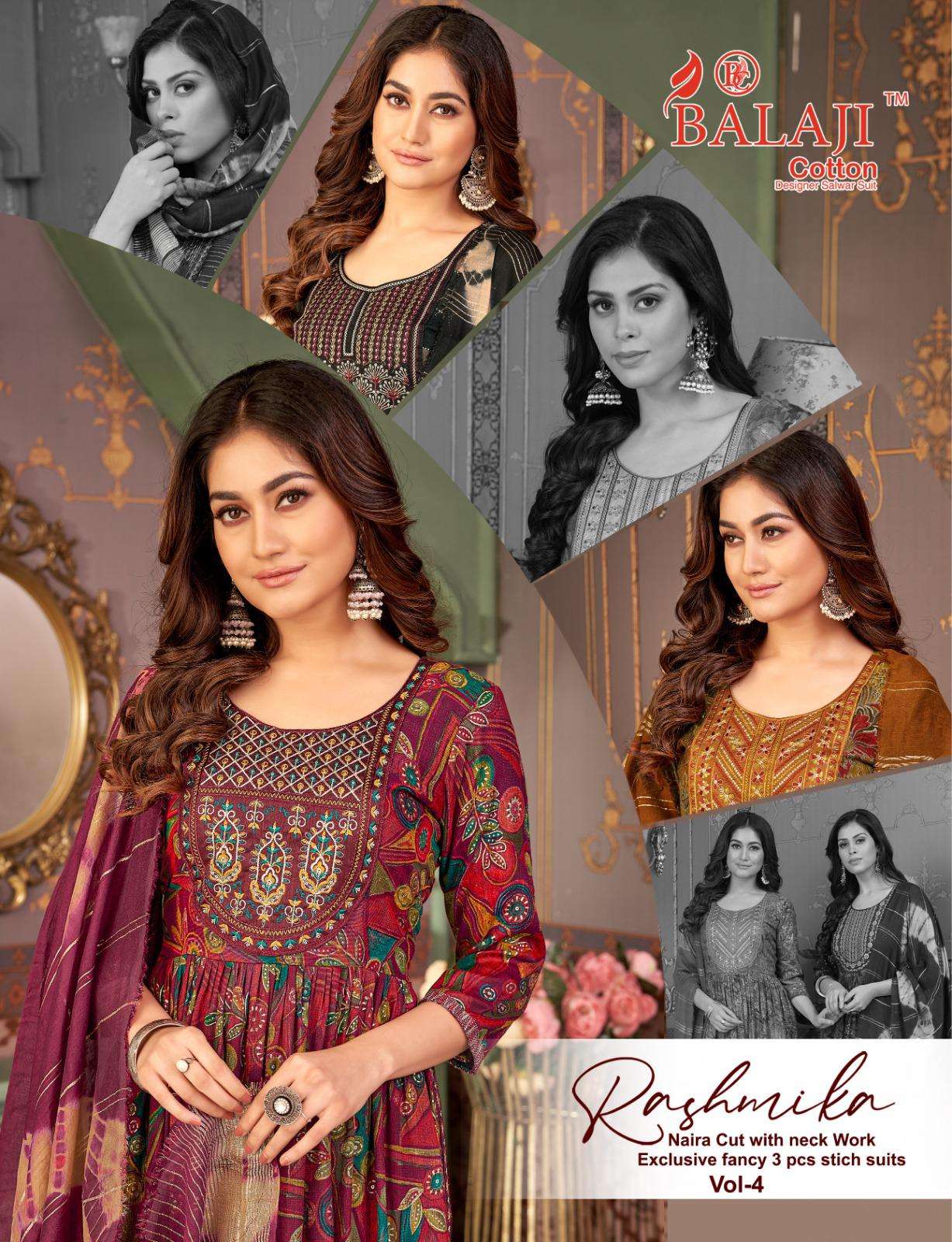 rashmika vol-4 by balaji cotton nyra cut readymade dress materials wholesale rate surat