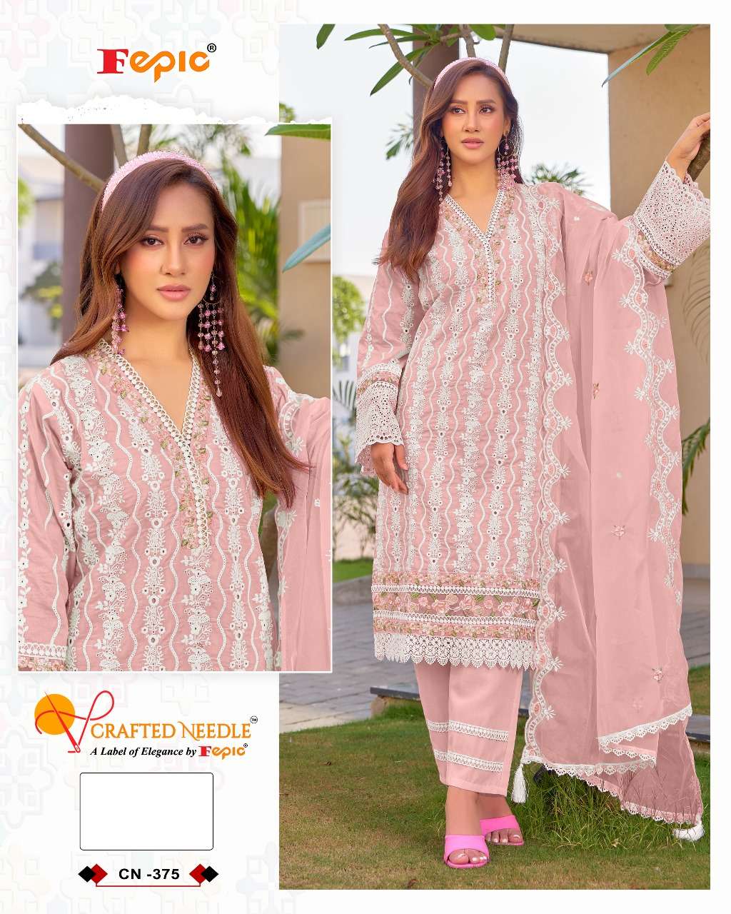 fepic crafted needle cn375 Readymade cotton Embroidered Cambric Suits
