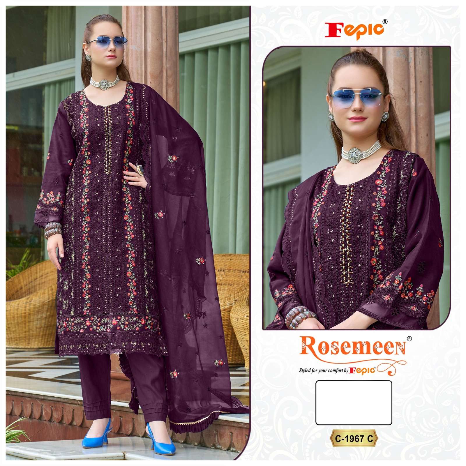 fepic rosemeen 1967 primium orgenza Embroidered pakistani suit with duppta 