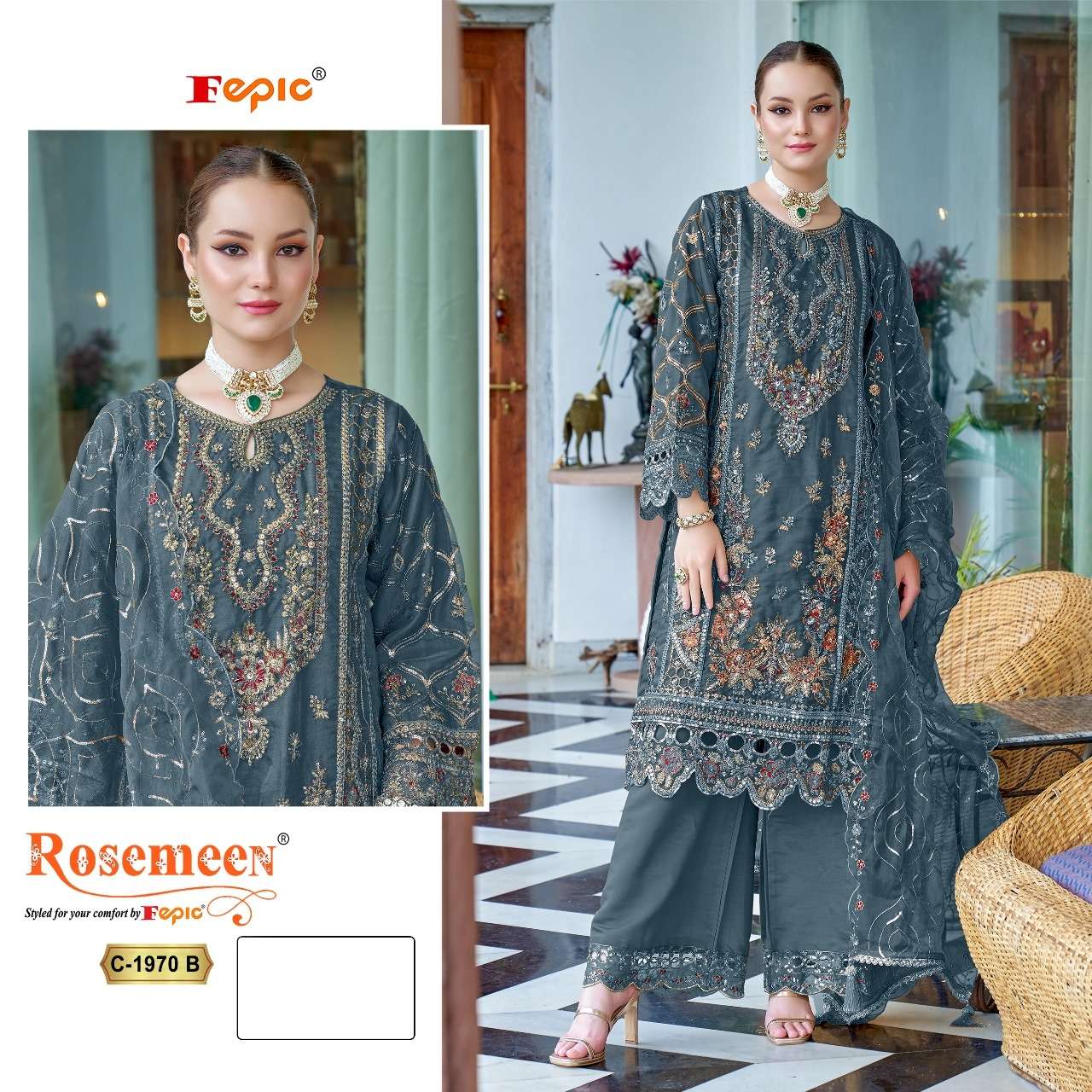 fepic rosemeen 1970 hevay khatli work orgenza embroidery suit surat 