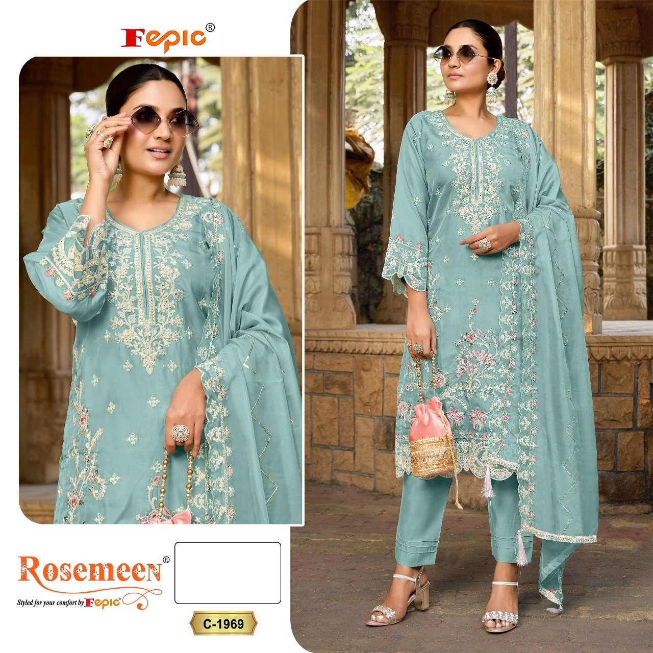FEPIC ROSEMEEN C-1969 ORGENZA HANDWORK PAKISTANI SUIT FOR WOMEN 