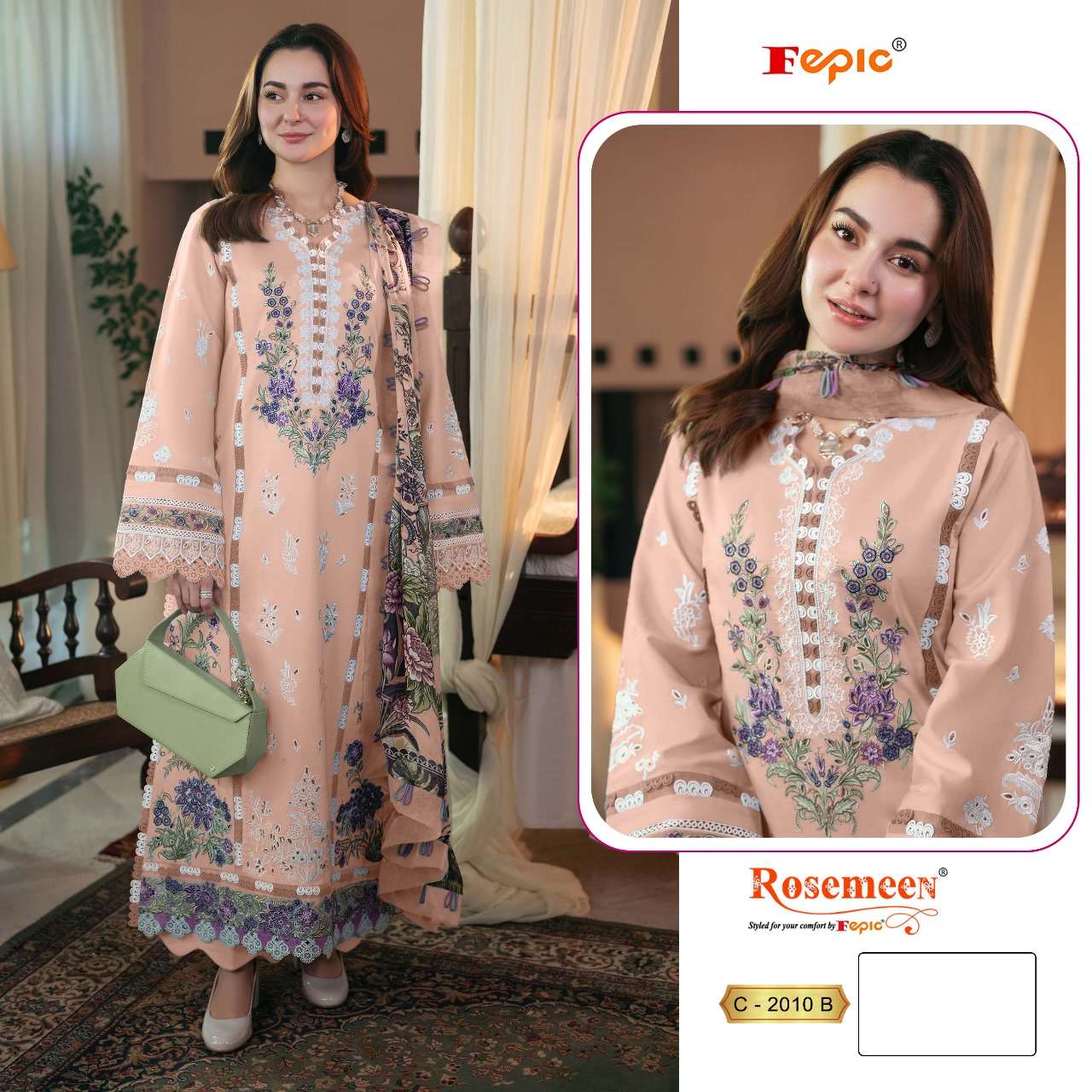 FEPIC ROSEMEEN 2010 PURE COTTON Embroidered Dress Material with Digital Printed Kota Checks Duppta