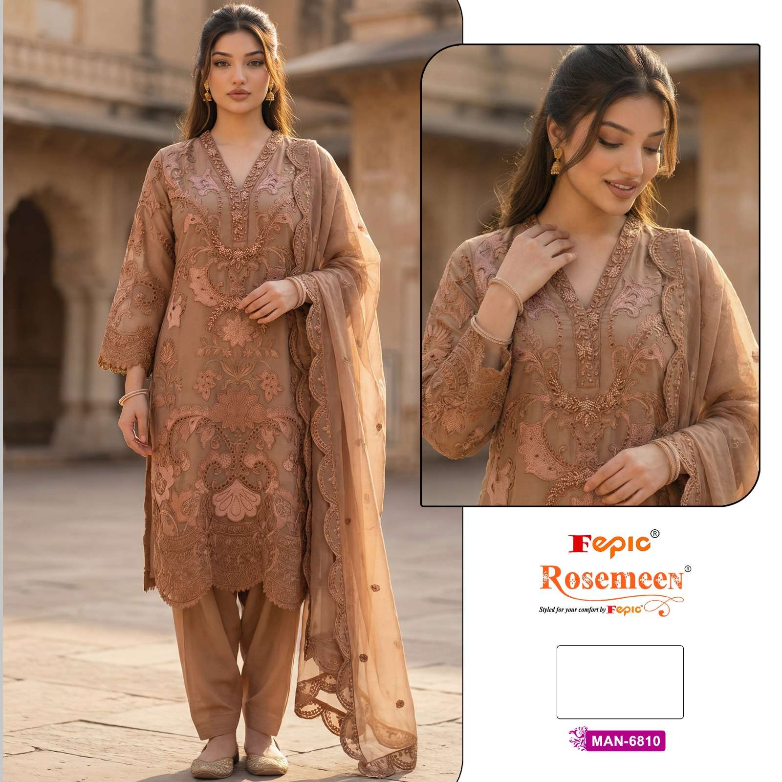 fepic rosemeen 6810 designer chiffon embroideredsalwar suit with chiffon duppta 