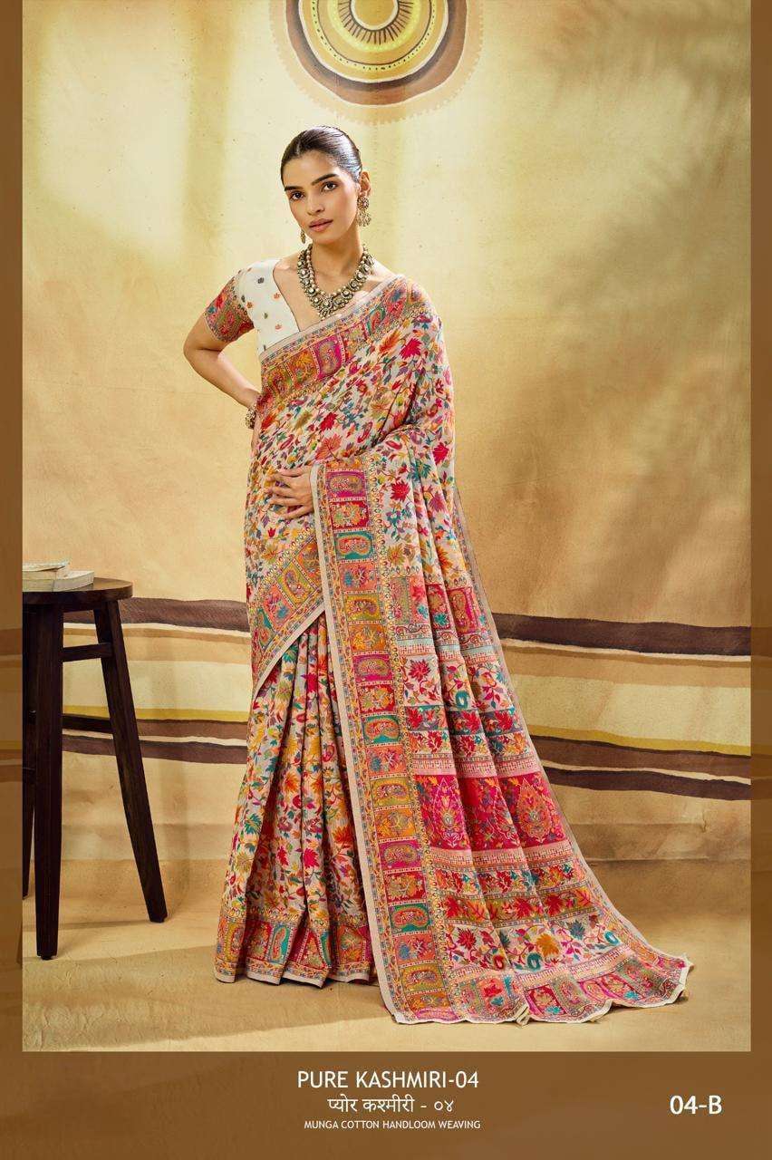 pure kashmiri 04 modal cotton pashmina weaving kani saree wholesale surat