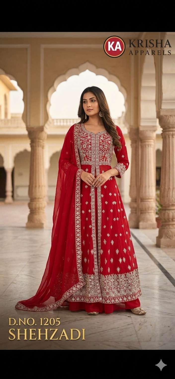 KRISHA APPARELS KA1205 SHEHZADI LONG GOWN SET WITH DUPPTA 
